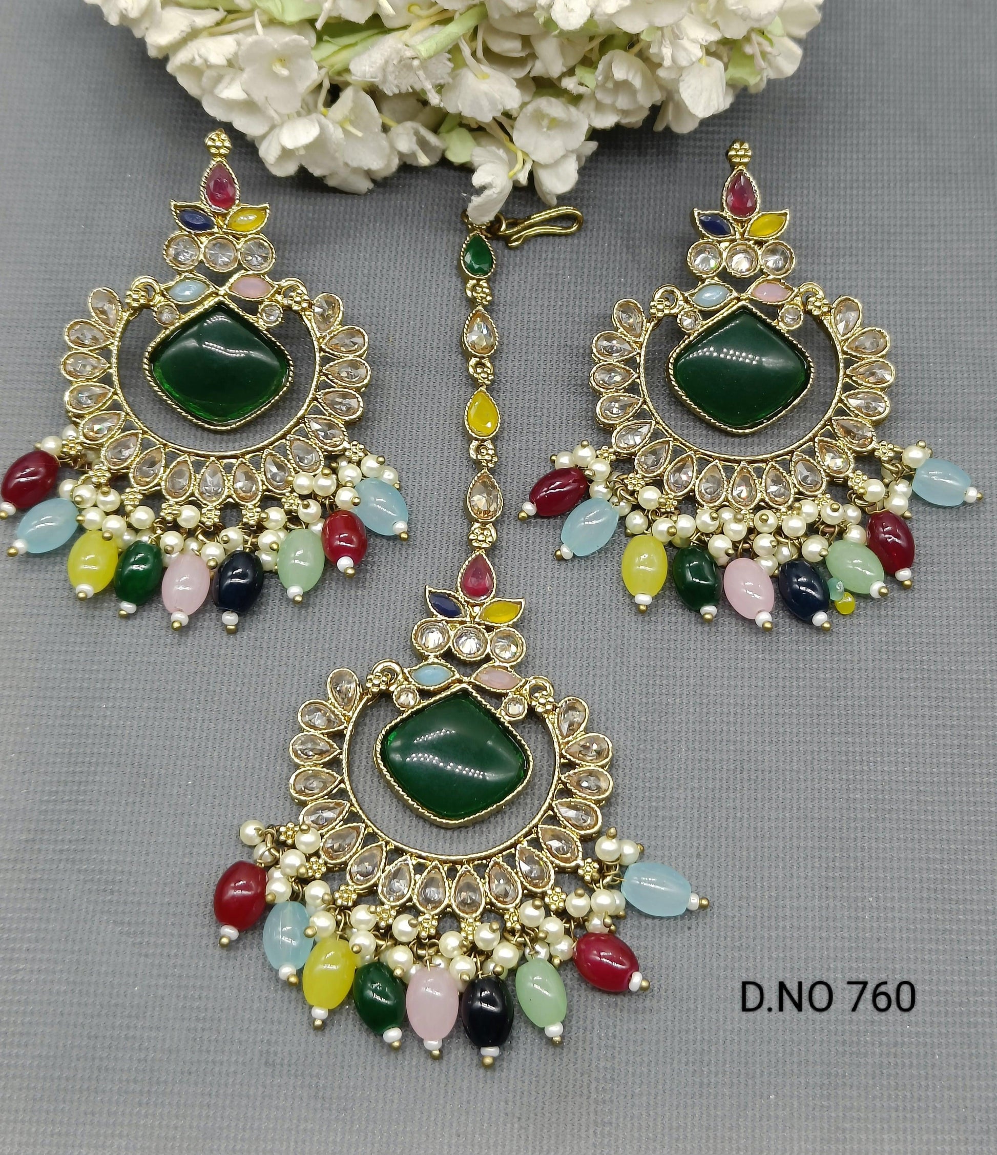 Polki Earring & Tica Mehndi Sku- 760 A1 - rchiecreation