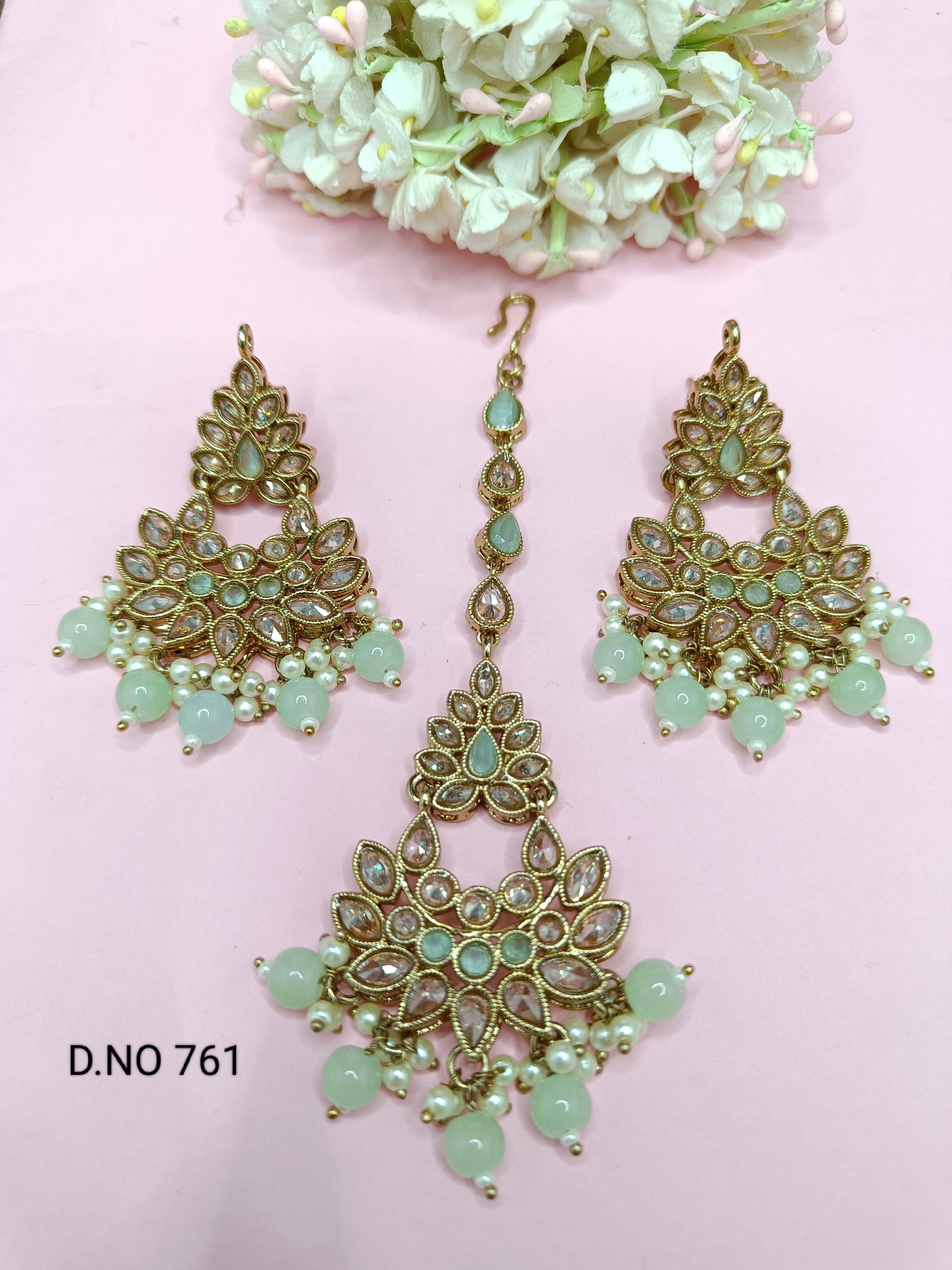 Polki Earring & Tica Mehndi Sku-761 A1 - rchiecreation