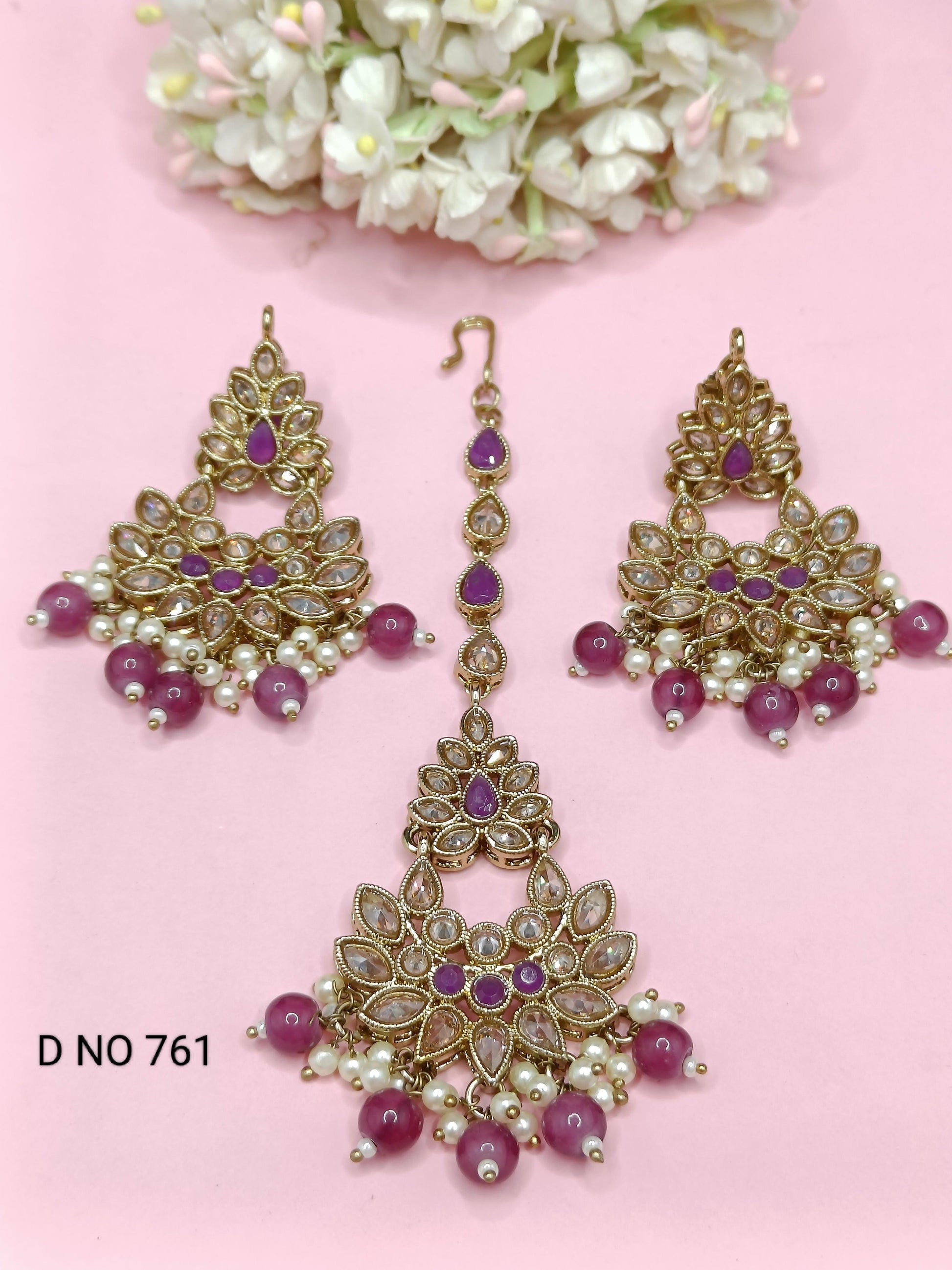 Polki Earring & Tica Mehndi Sku-761 A1 - rchiecreation