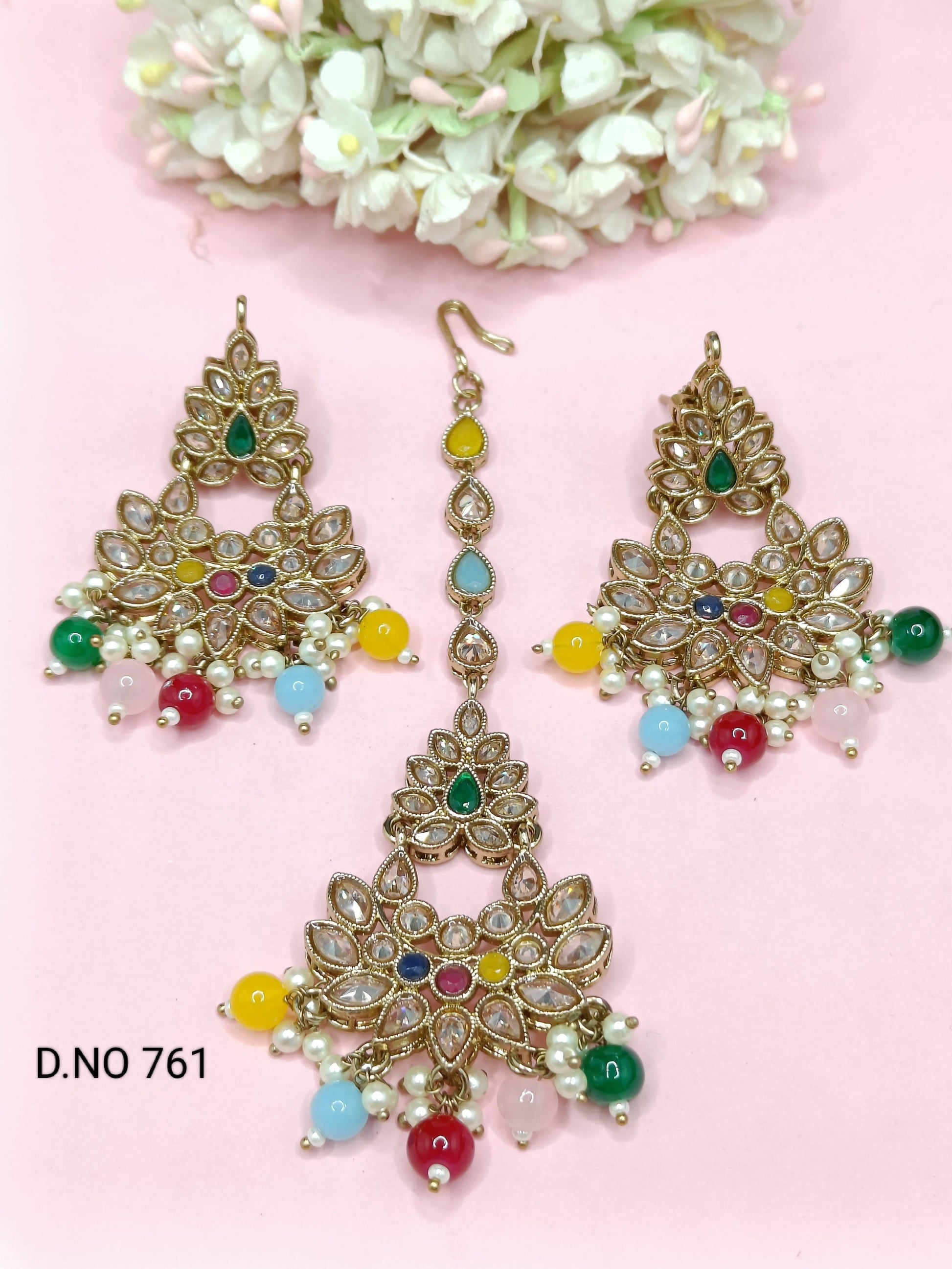 Polki Earring & Tica Mehndi Sku-761 A1 - rchiecreation