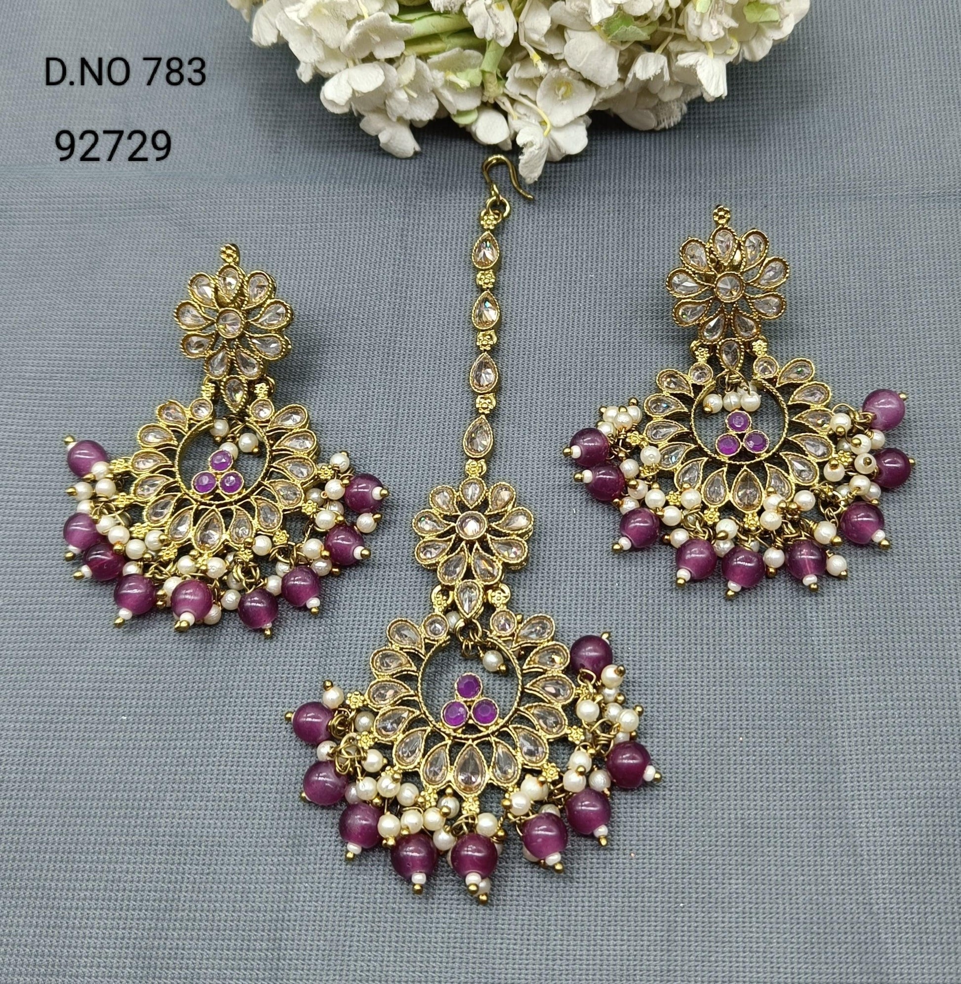 Polki Earring & Tica Mehndi Sku 783 A2 - rchiecreation