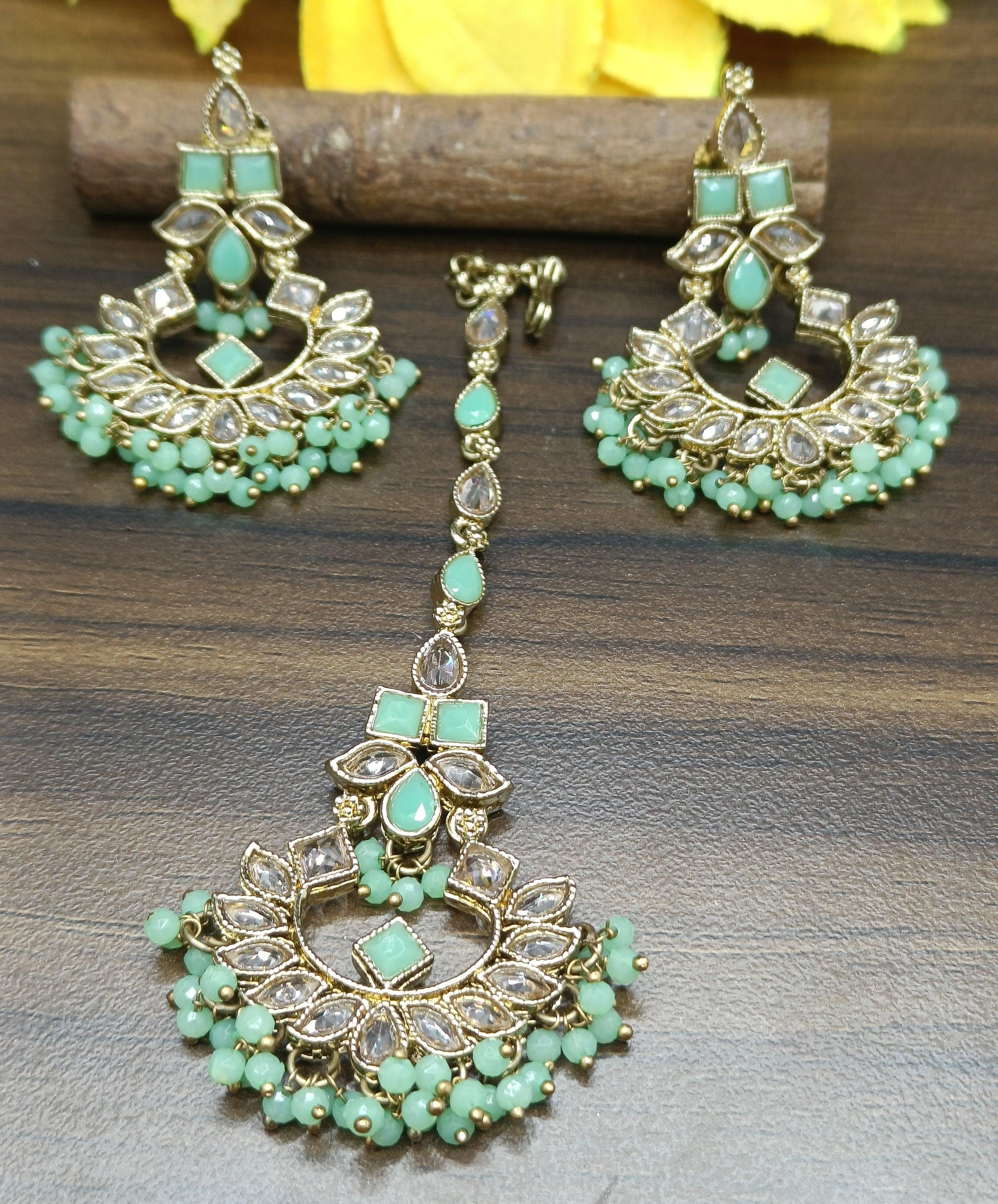 Polki Earring & Tica Mehndi Sku 787 A1 - rchiecreation