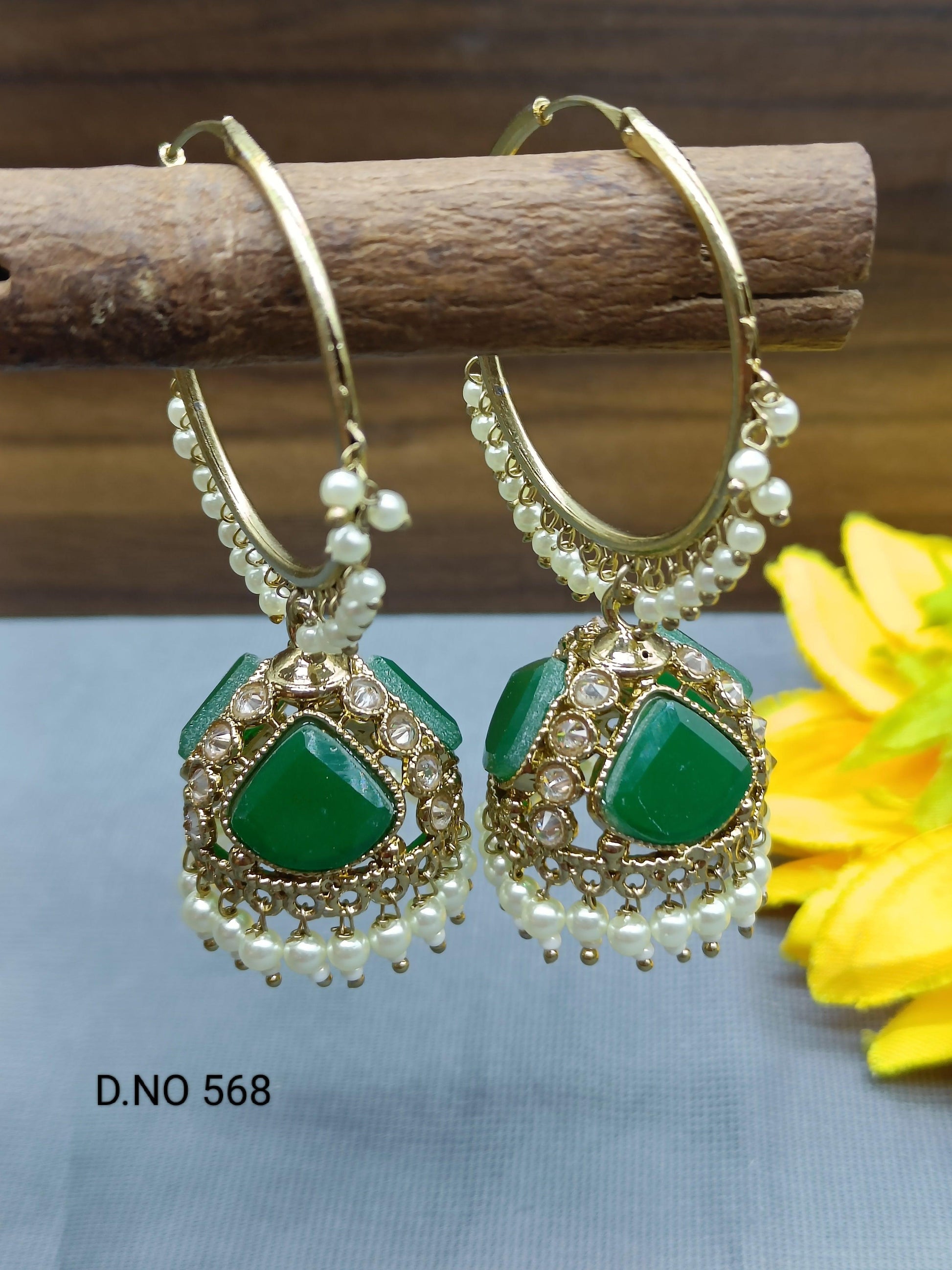 Polki Earring Mehndi Bali Jhumki Sku-568 E3 - rchiecreation