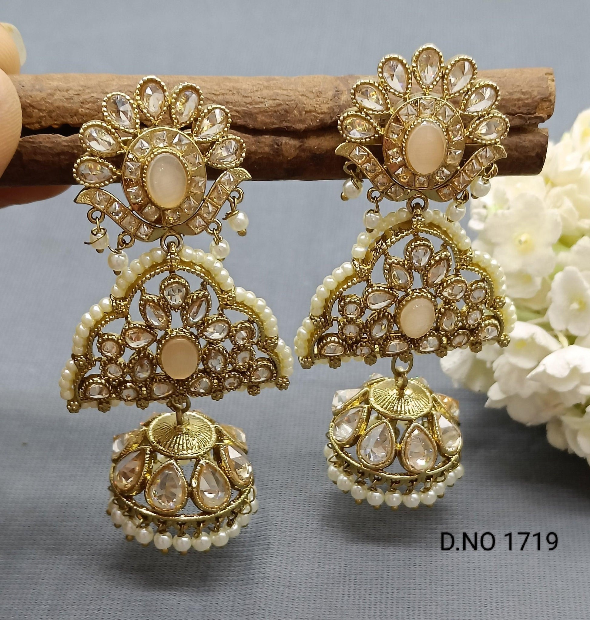 Polki Earring Mehndi Sku 1719 A3 - rchiecreation
