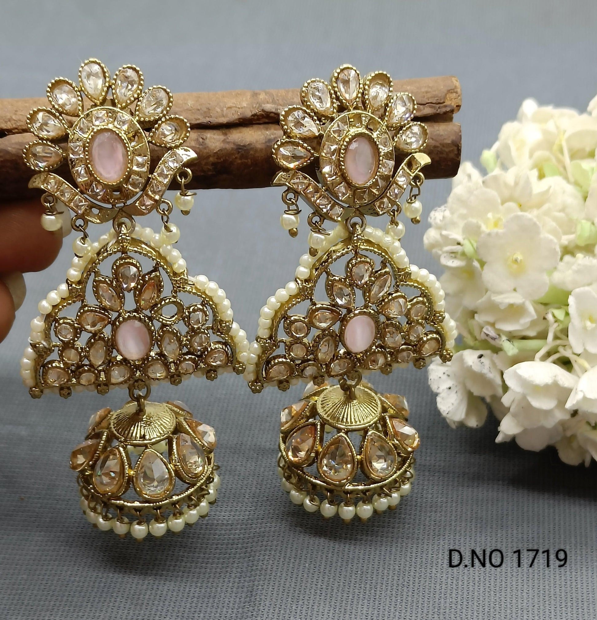 Polki Earring Mehndi Sku 1719 A3 - rchiecreation