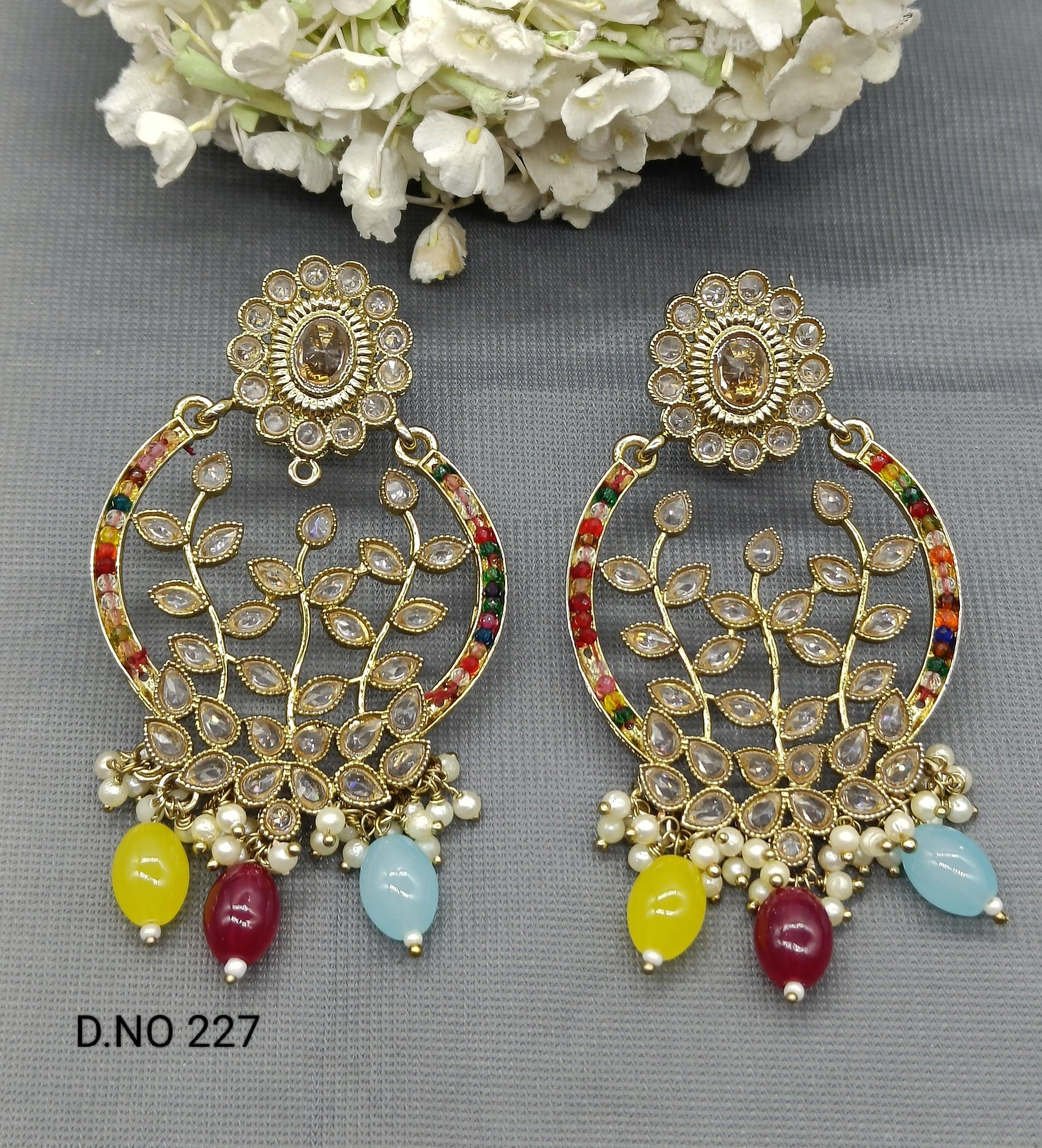 Polki Earring Mehndi Sku 227 A1 - rchiecreation