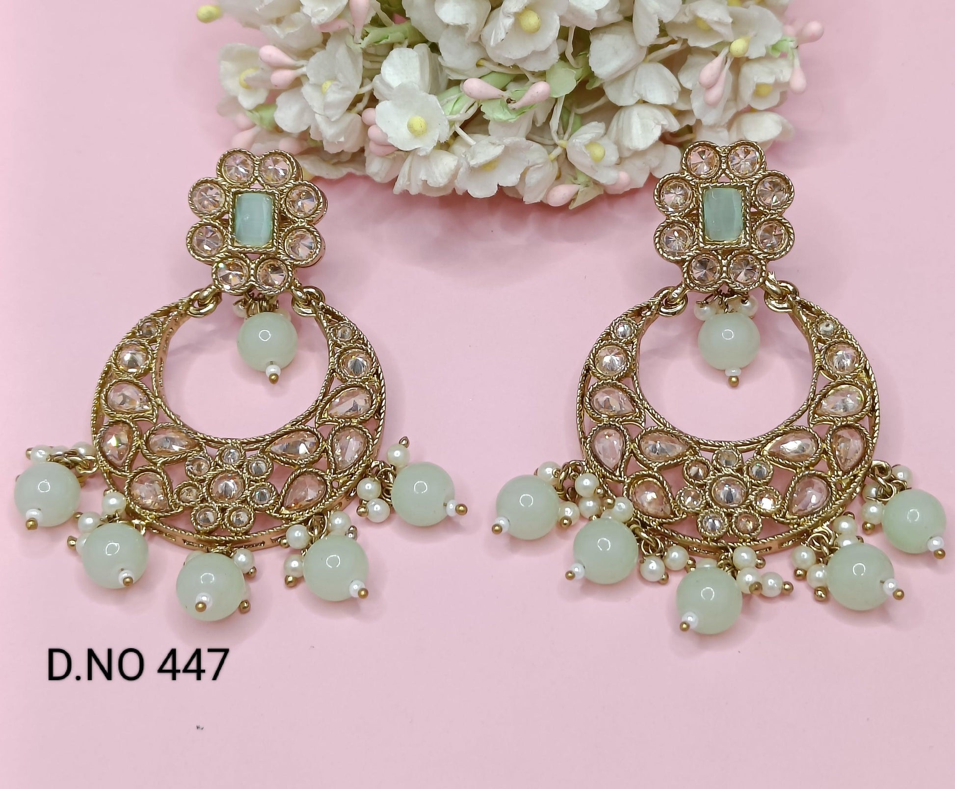 Polki Earring Mehndi Sku- 447 A1 - rchiecreation