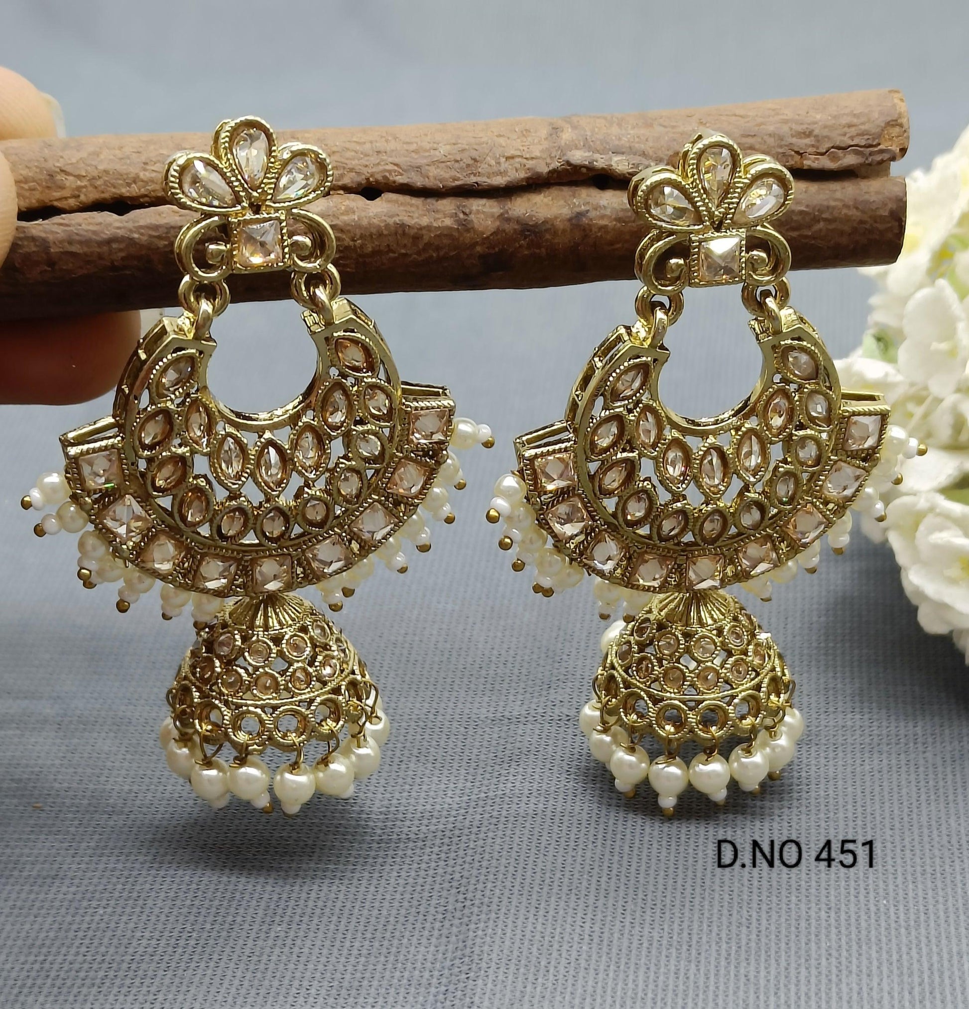 Polki Earring Mehndi Sku 451 A1 - rchiecreation