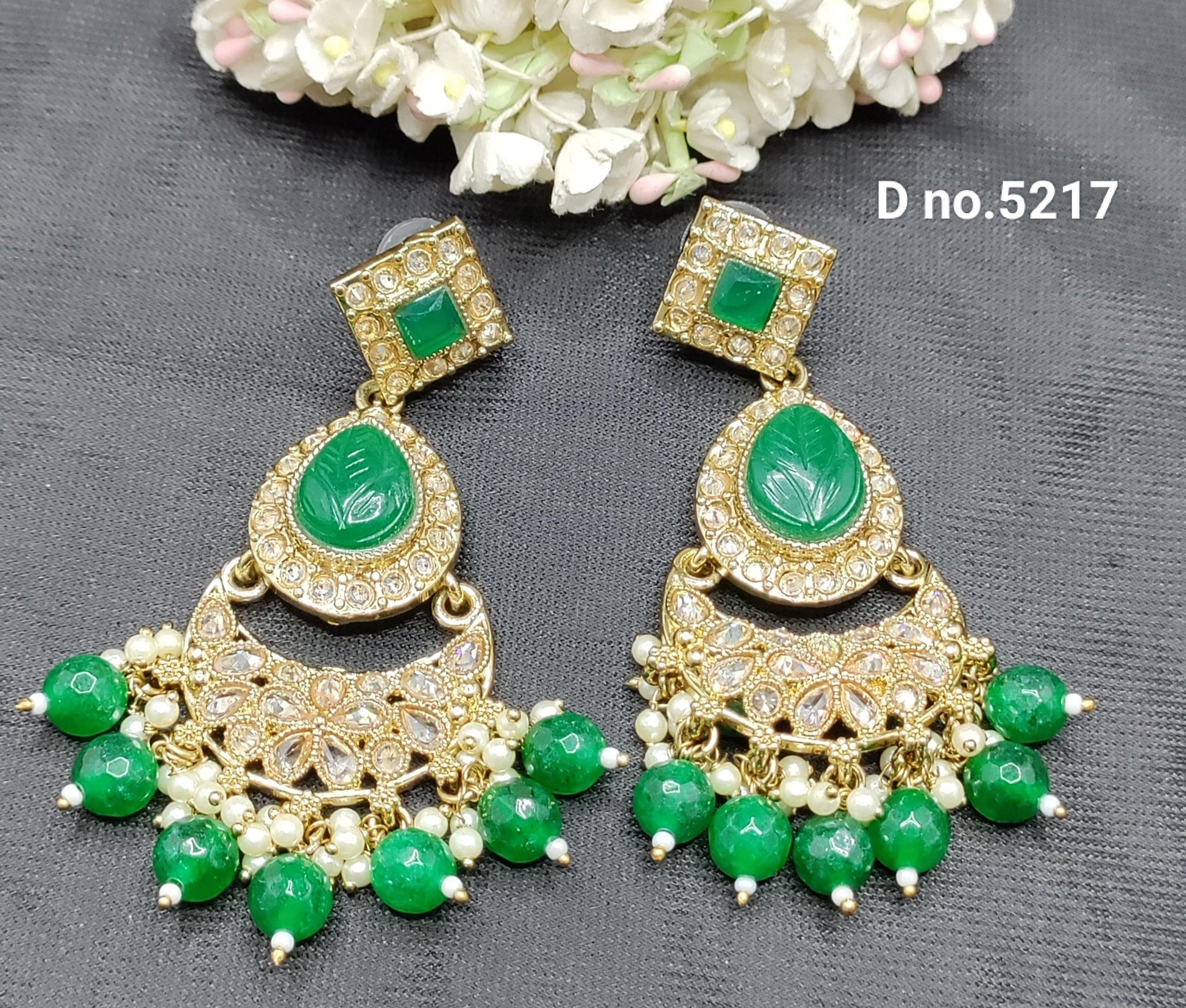 Polki Earring Mehndi Sku - 5217 A2 - rchiecreation