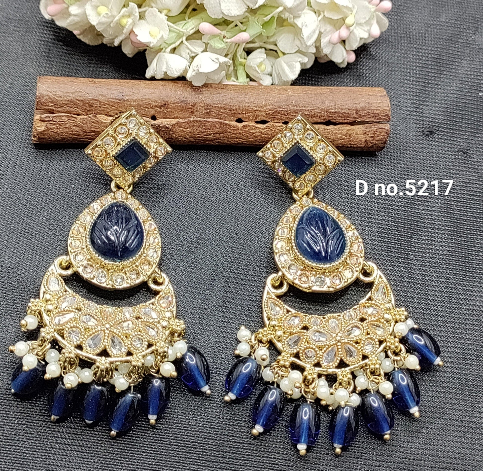 Polki Earring Mehndi Sku - 5217 A2 - rchiecreation