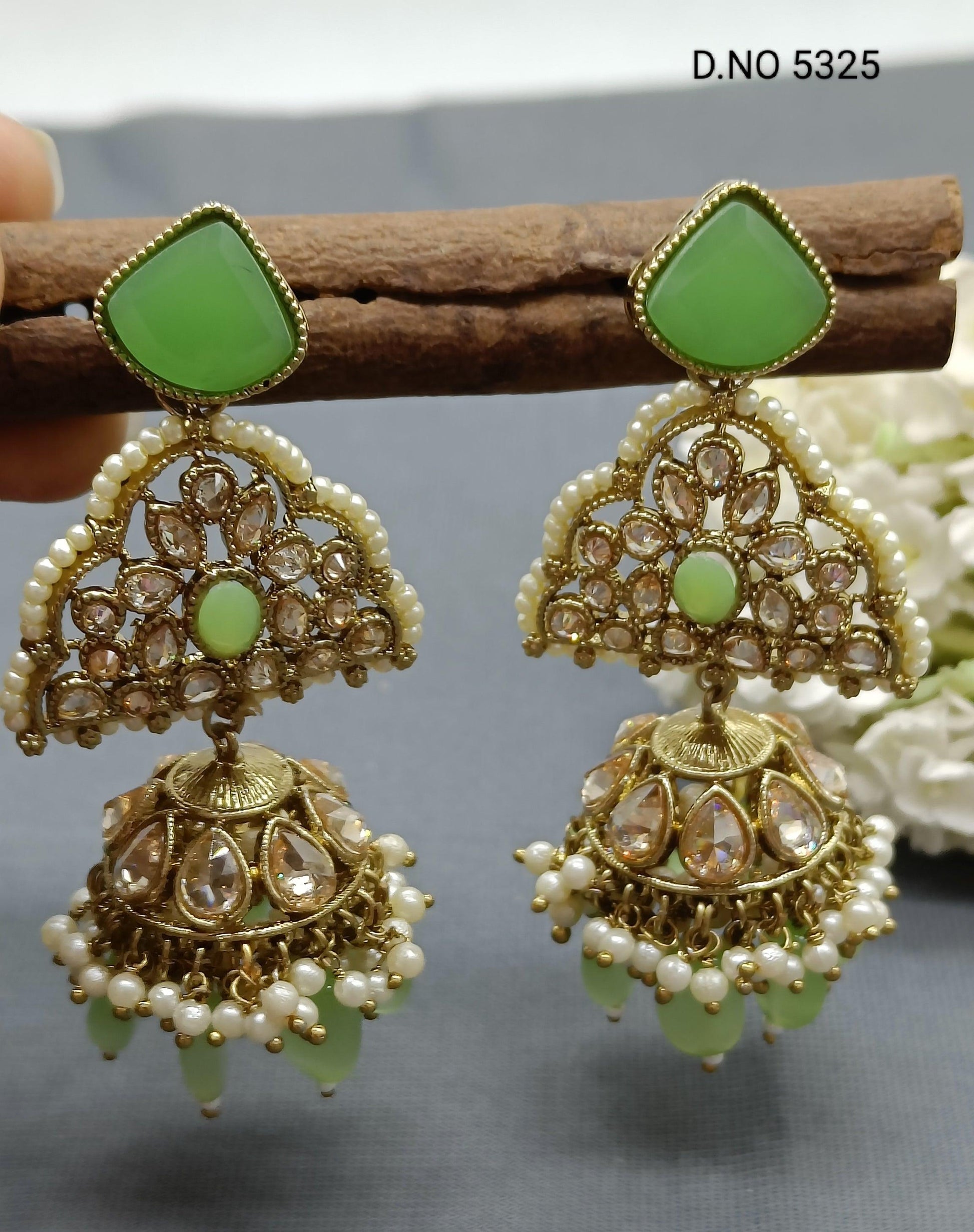Polki Earring Mehndi Sku 5325 A3 - rchiecreation