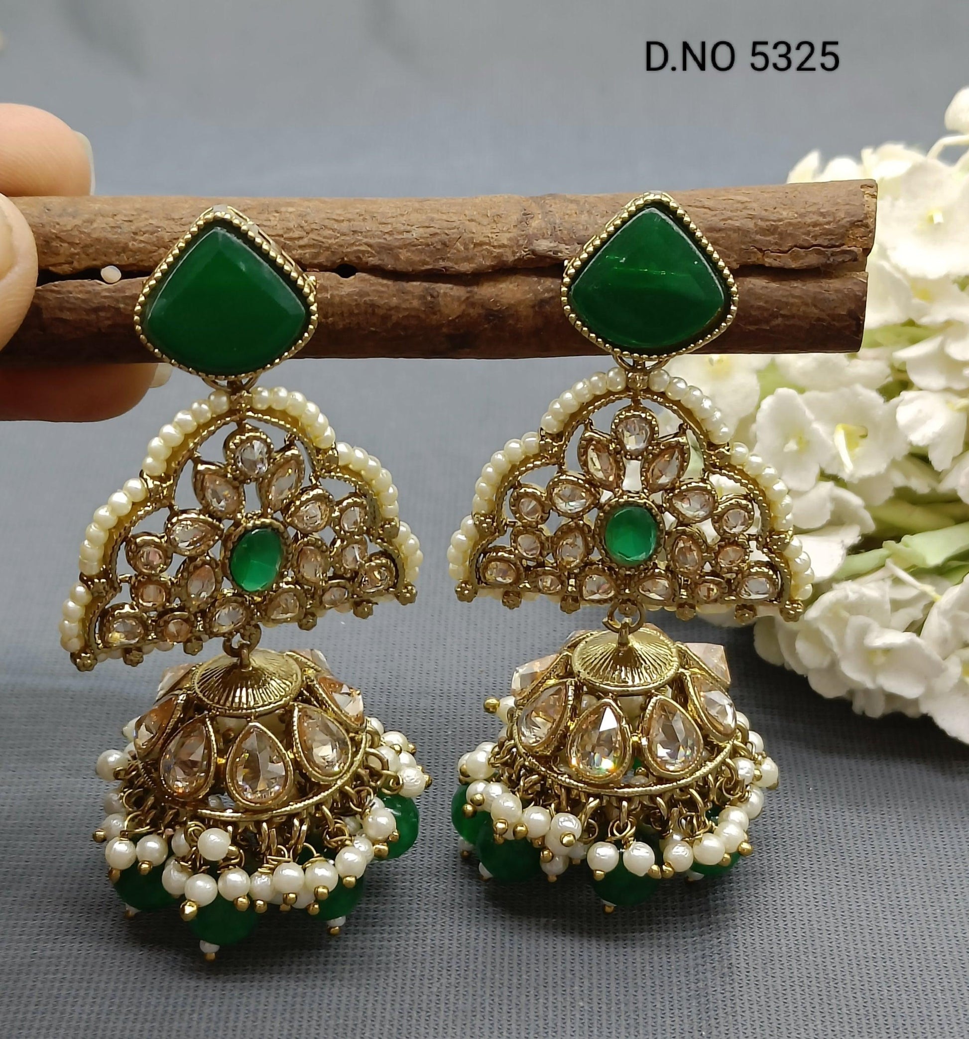 Polki Earring Mehndi Sku 5325 A3 - rchiecreation
