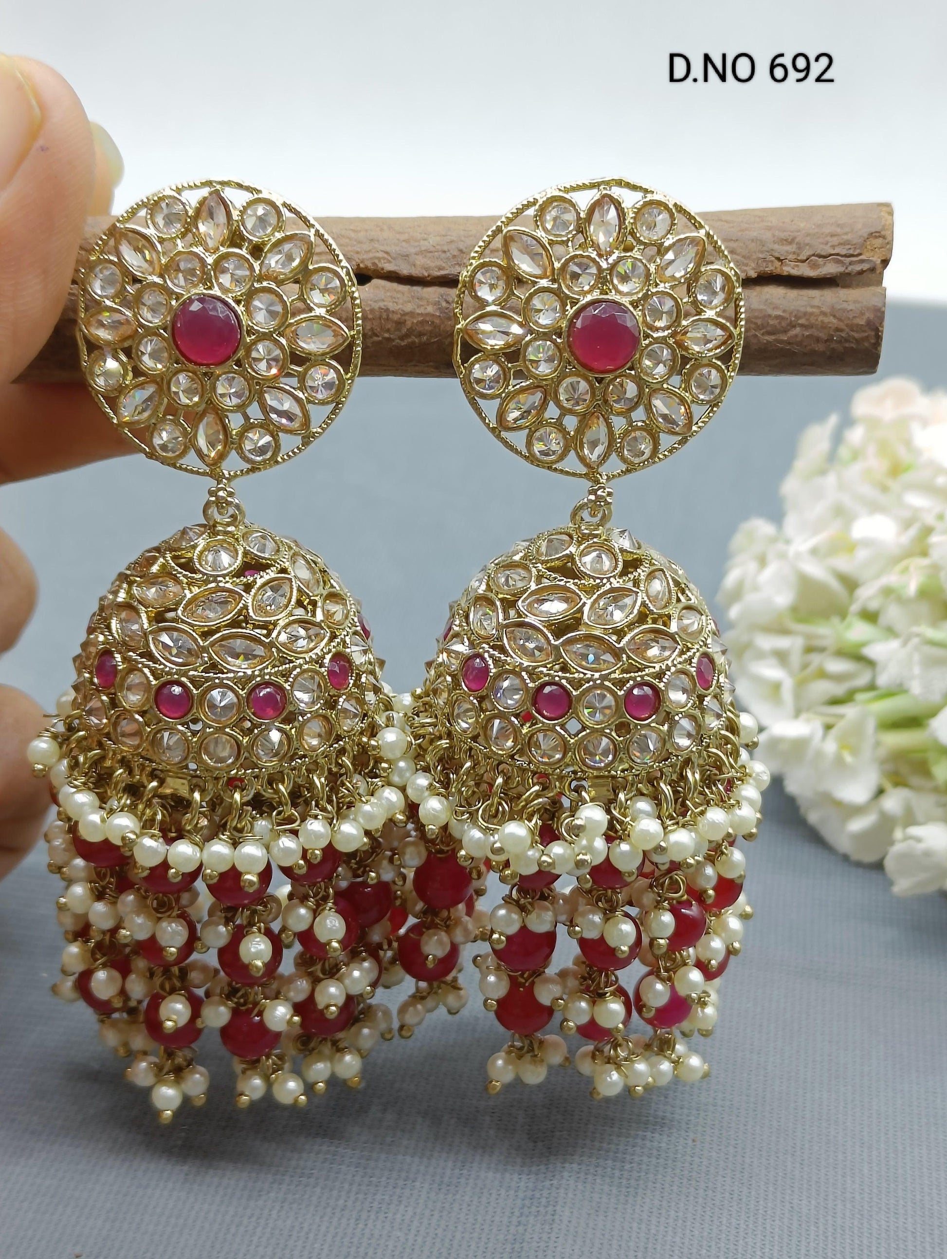 Polki Earring Mehndi Sku - 692 A4 - rchiecreation