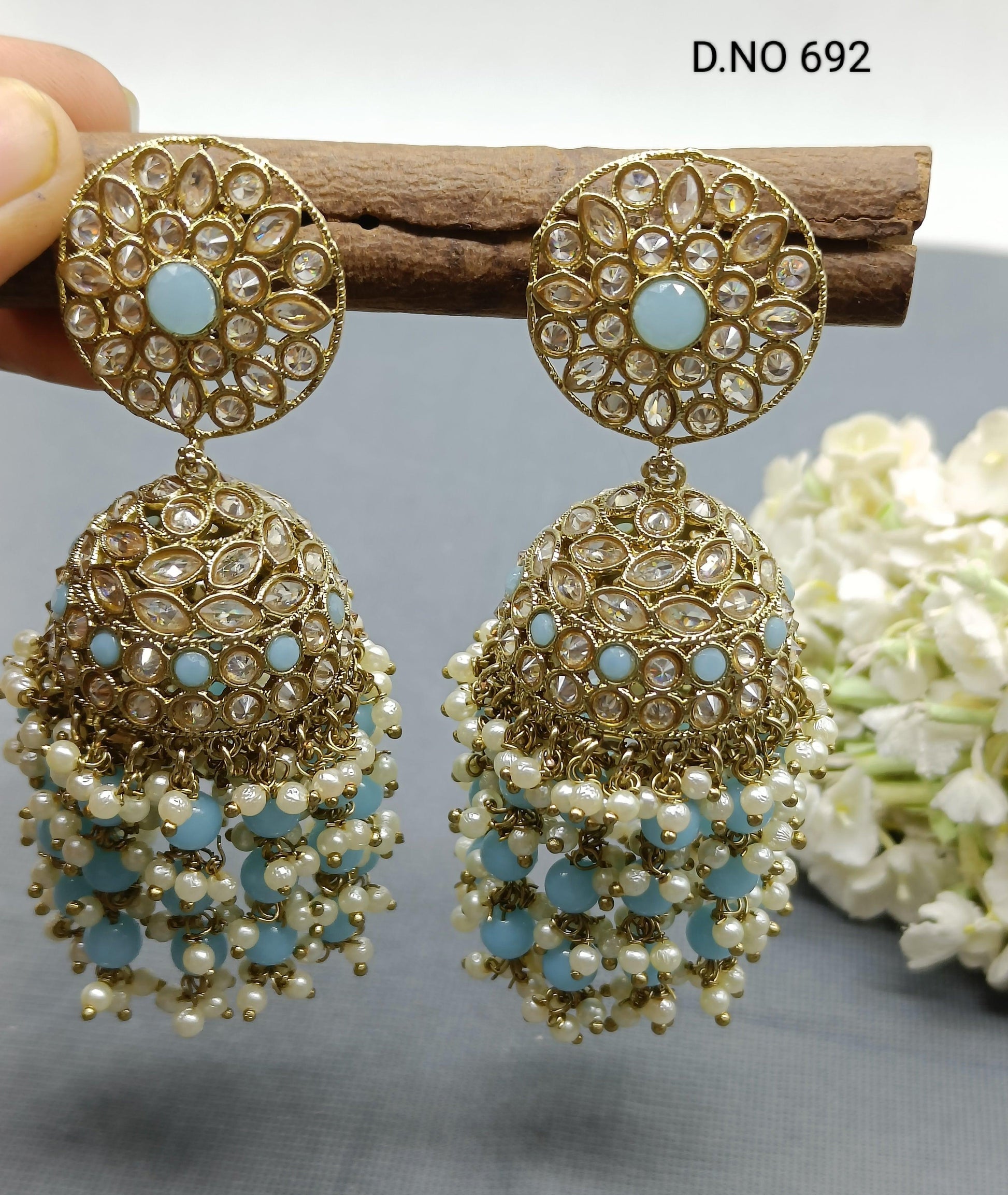Polki Earring Mehndi Sku - 692 A4 - rchiecreation