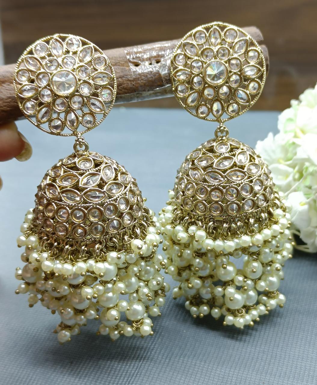 Polki Earring Mehndi Sku - 692 A4 - rchiecreation