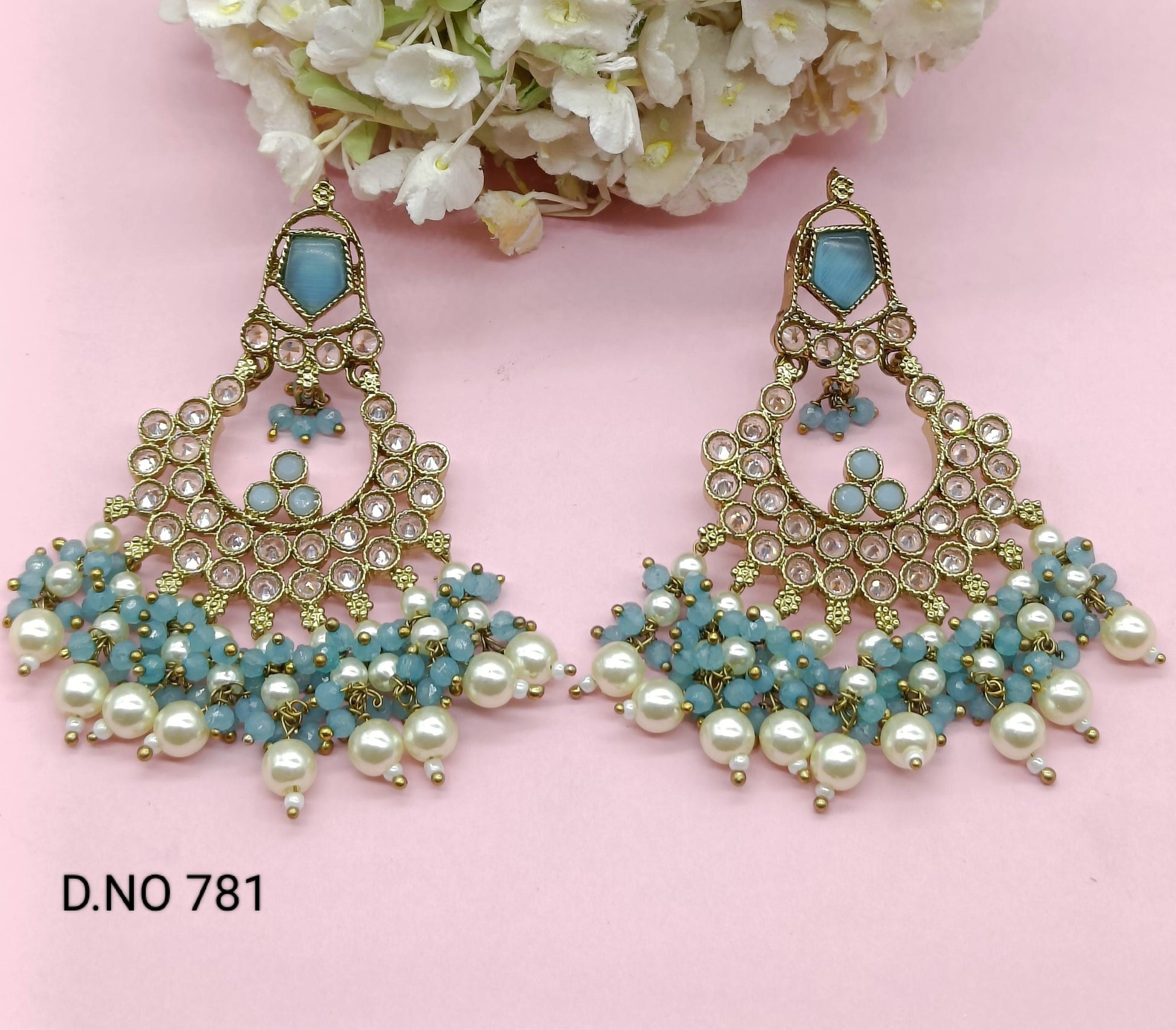 Polki Earring Mehndi Sku 781 E1 - rchiecreation