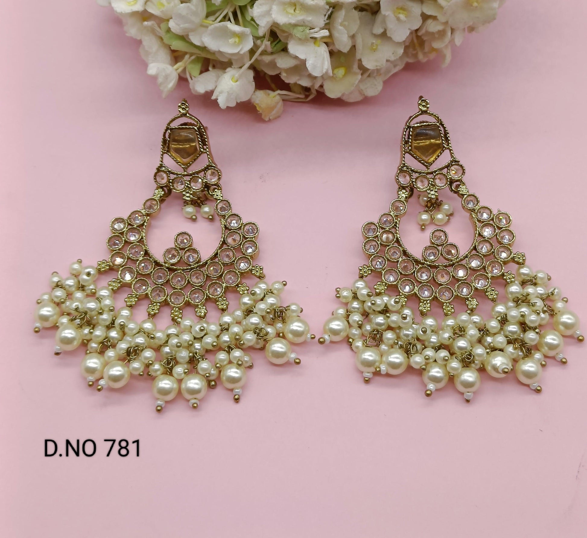Polki Earring Mehndi Sku 781 E1 - rchiecreation