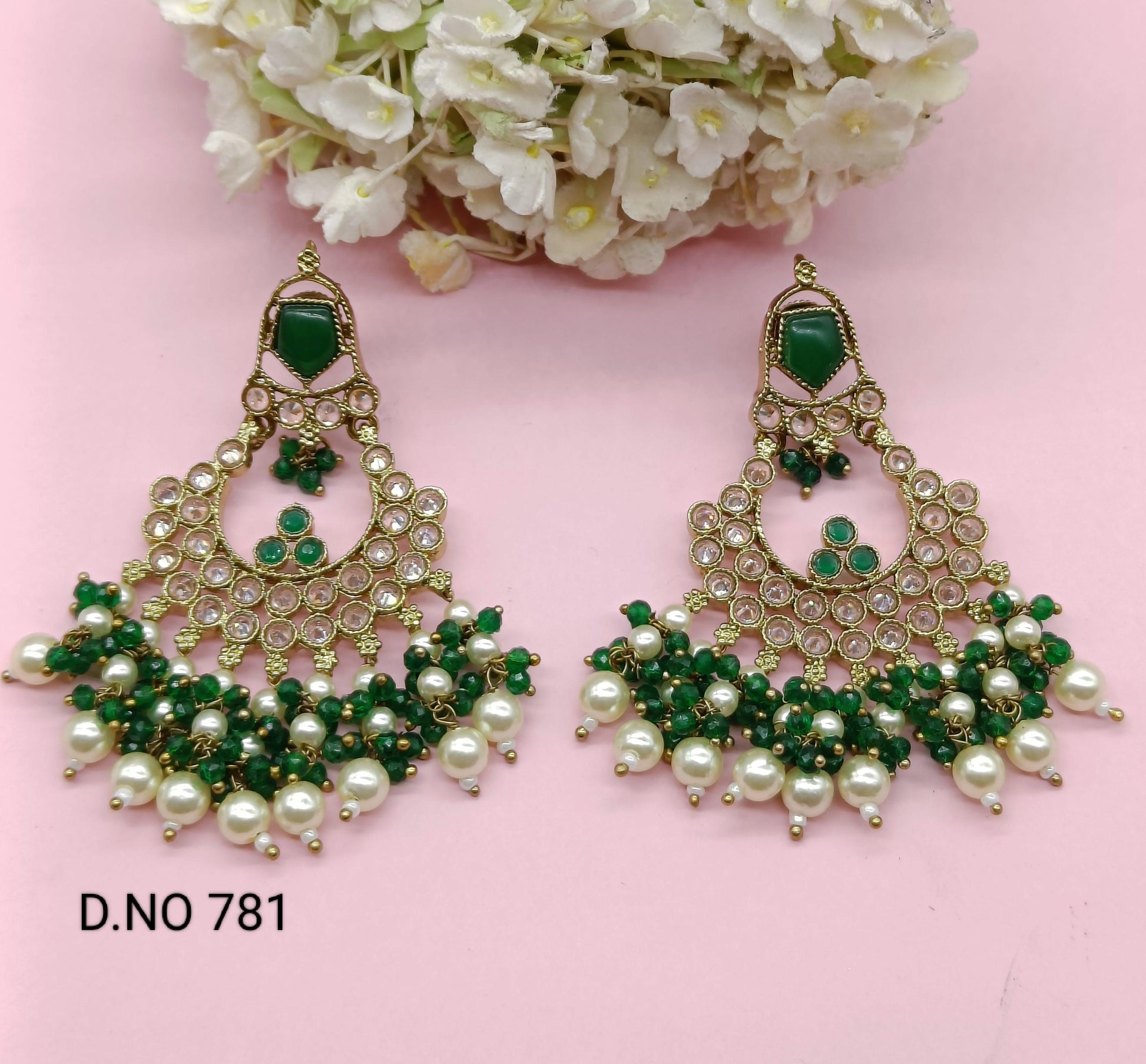 Polki Earring Mehndi Sku 781 E1 - rchiecreation