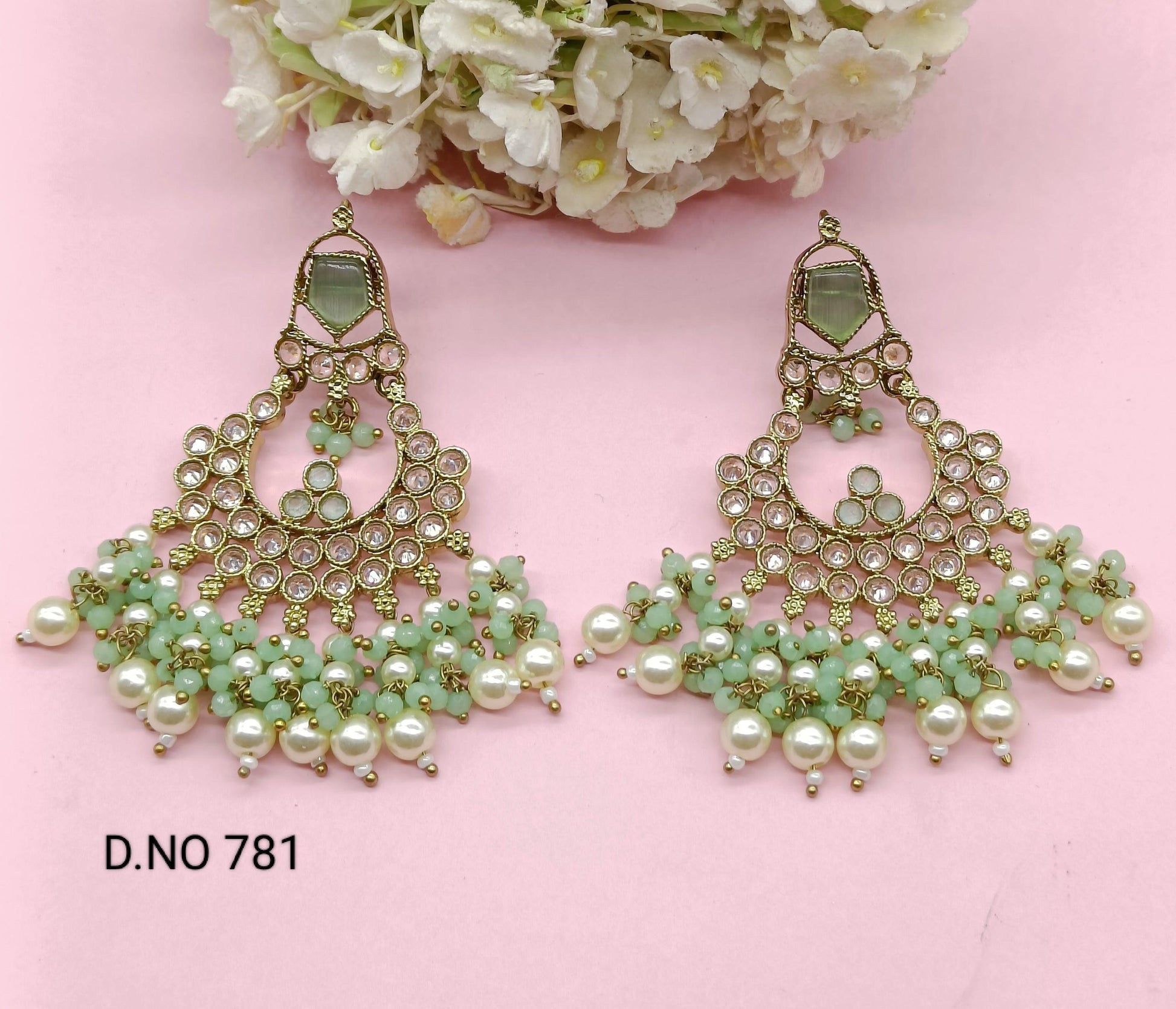 Polki Earring Mehndi Sku 781 E1 - rchiecreation