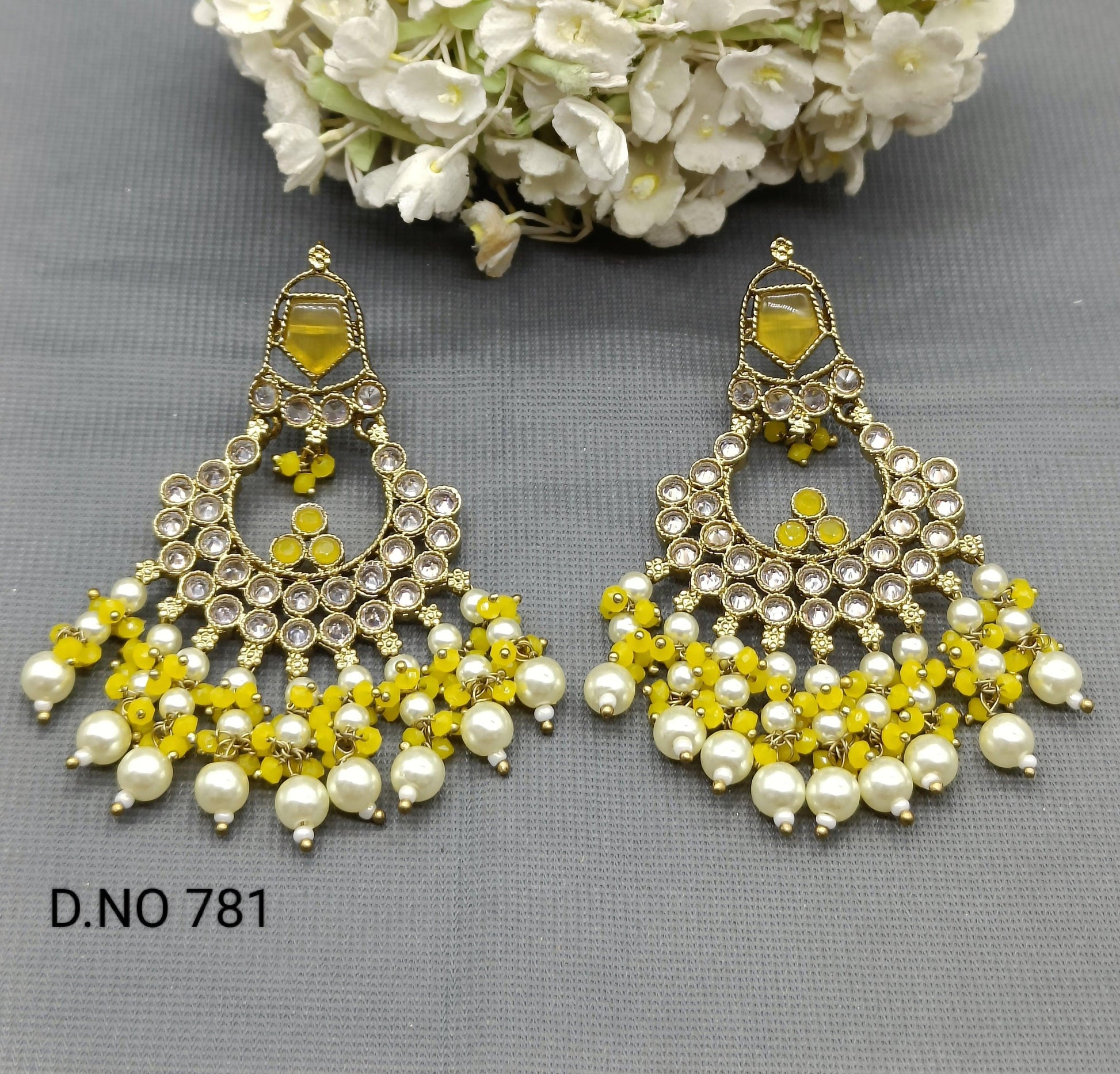 Polki Earring Mehndi Sku 781 E1 - rchiecreation