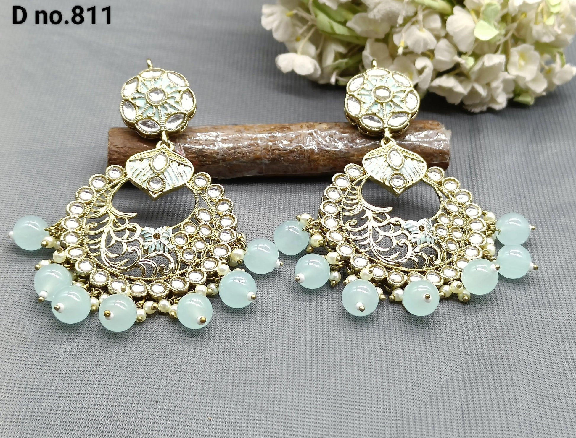 Polki Earring Mehndi Sku-811 A1 - rchiecreation