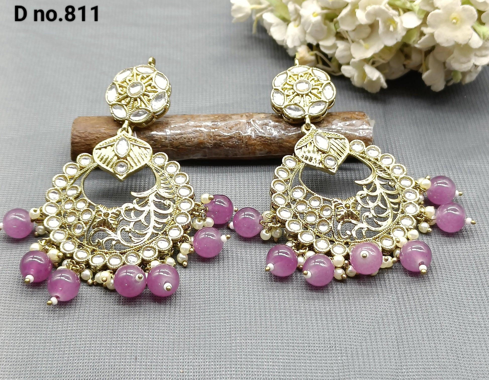 Polki Earring Mehndi Sku-811 A1 - rchiecreation