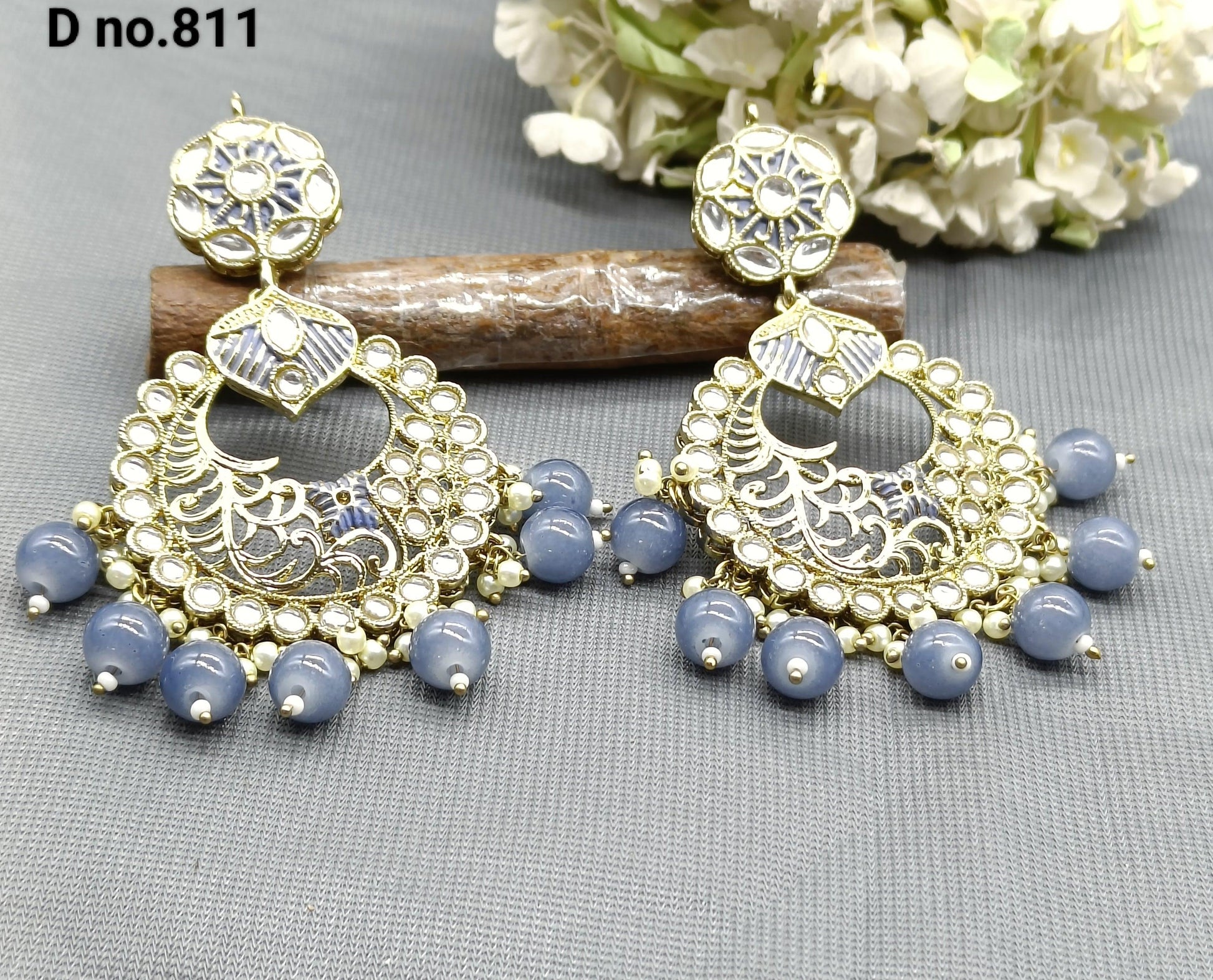 Polki Earring Mehndi Sku-811 A1 - rchiecreation