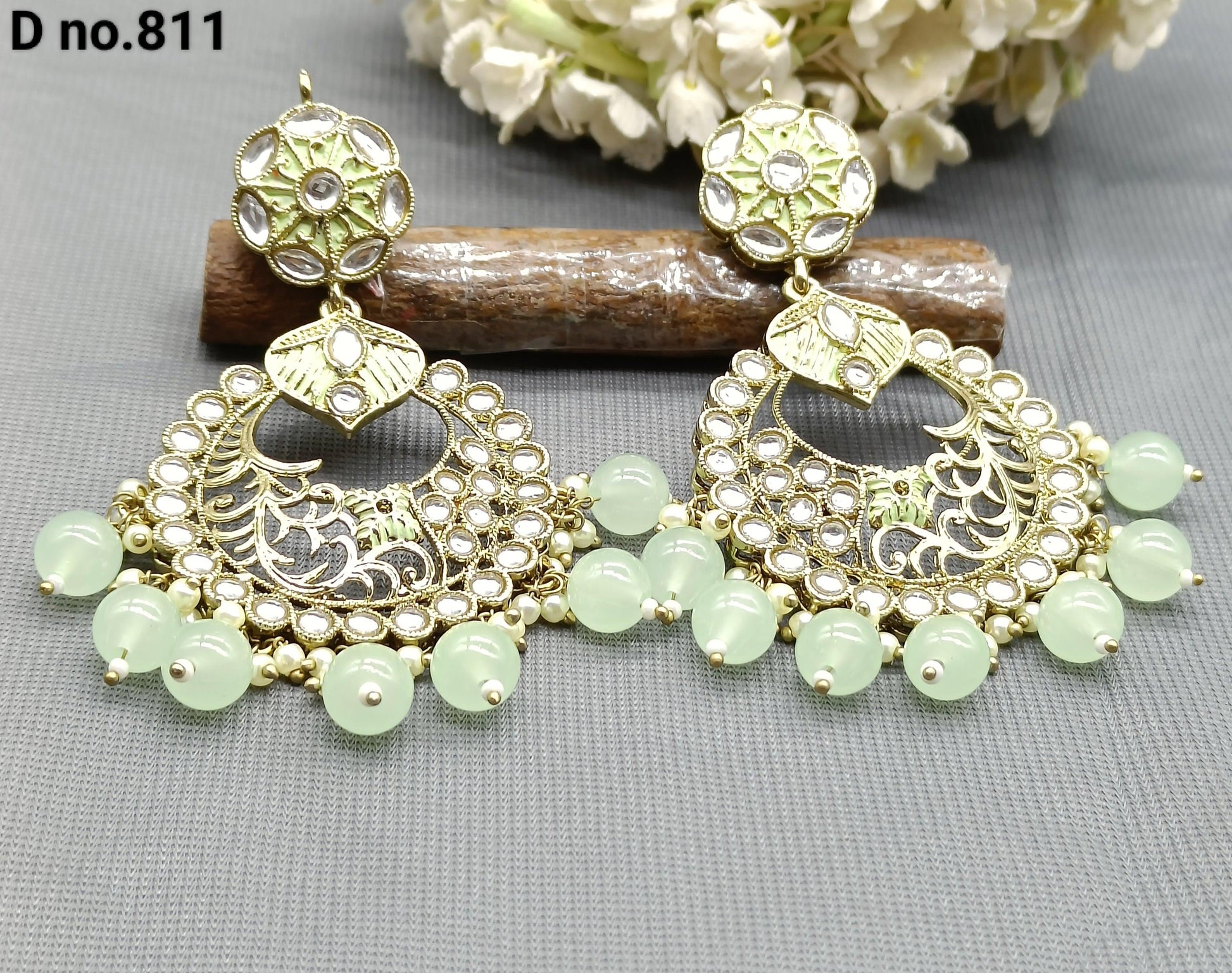 Polki Earring Mehndi Sku-811 A1 - rchiecreation