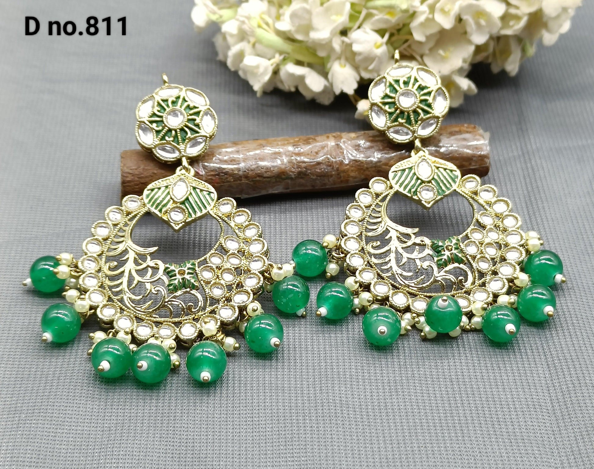 Polki Earring Mehndi Sku-811 A1 - rchiecreation