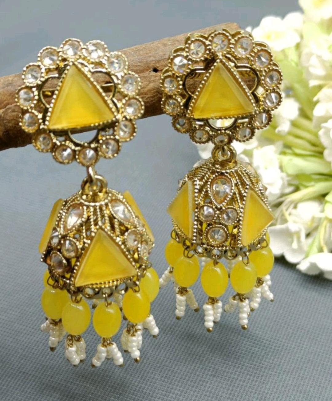 Polki Jhumki mehndi Earring Sku 245 A4 - rchiecreation