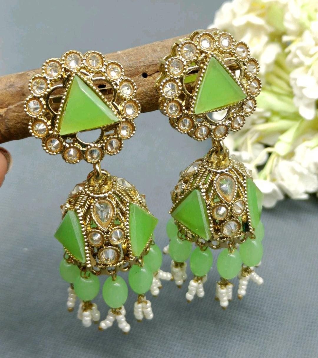 Polki Jhumki mehndi Earring Sku 245 A4 - rchiecreation