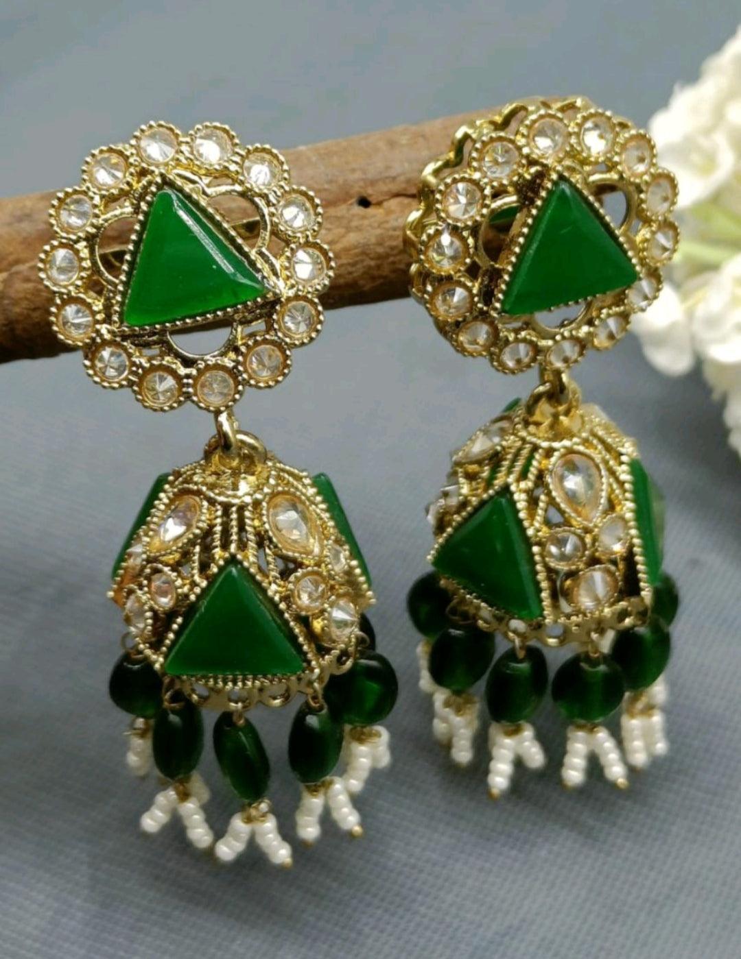 Polki Jhumki mehndi Earring Sku 245 A4 - rchiecreation