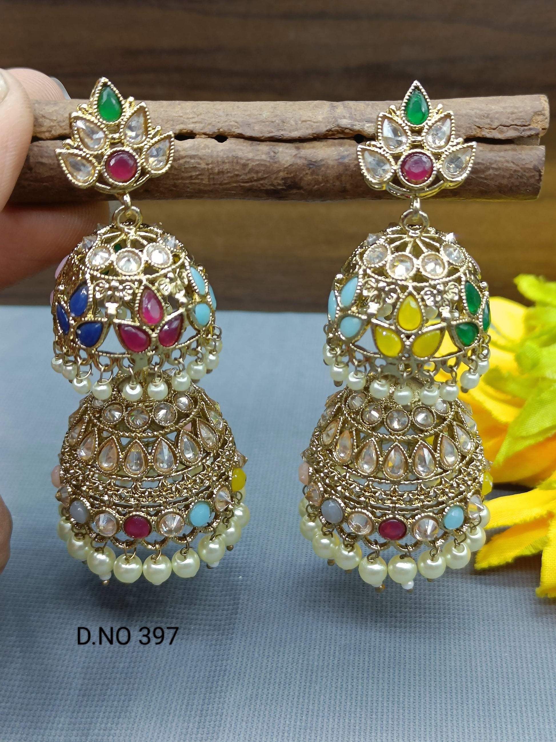 Polki Jhumki Mehndi Earring Sku-397 A3 - rchiecreation