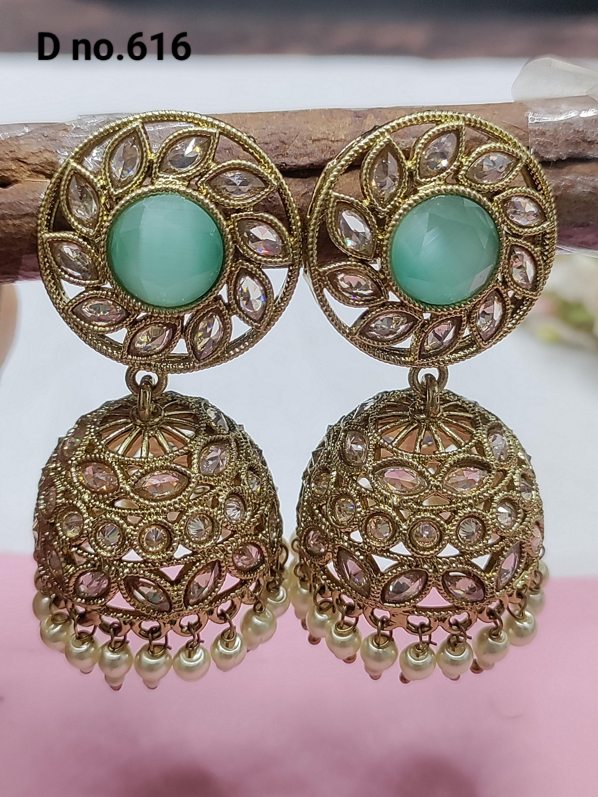Polki Jhumki Mehndi Earring Sku-616 A4 - rchiecreation