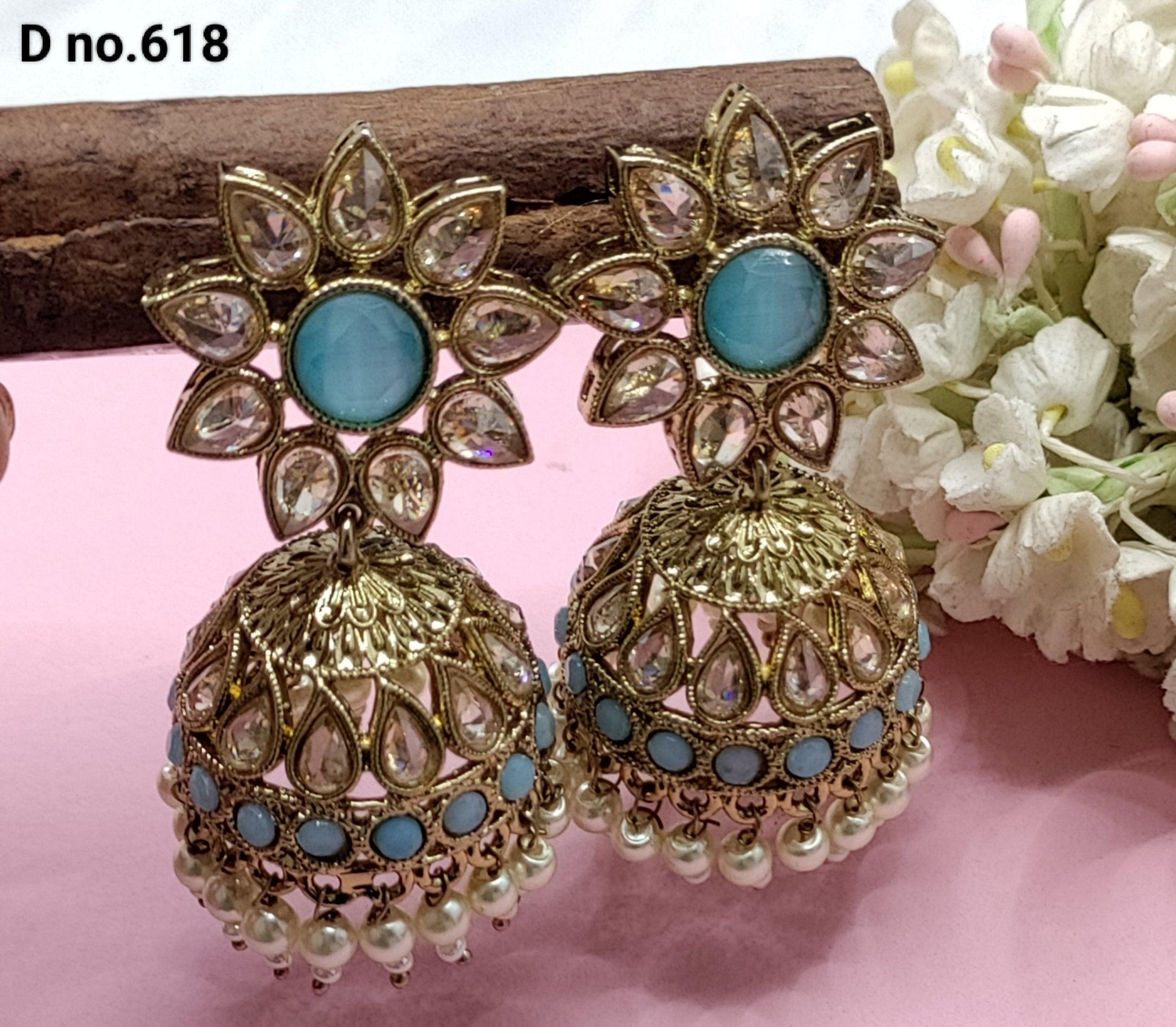 Polki Jhumki Mehndi Earring Sku-618 A4 - rchiecreation