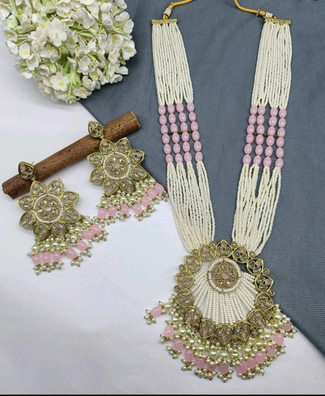 Polki Long Necklace Mehndi Set Sku-5975 B3 - rchiecreation