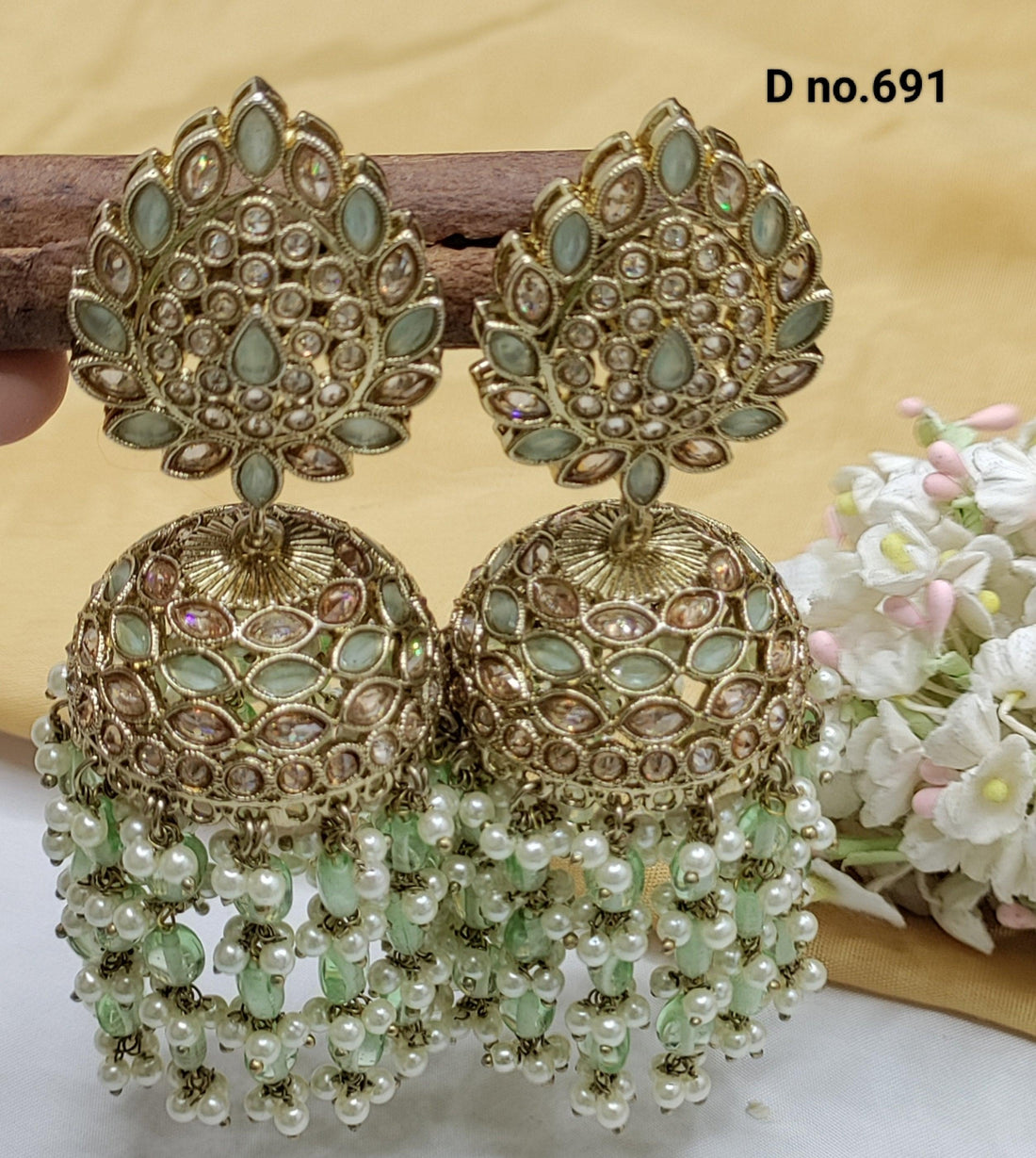 Polki Mehndi Earring Sku-691 A4 - rchiecreation