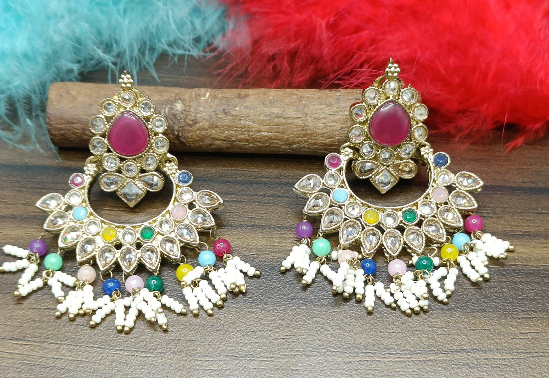 Polki Mehndi Earring Sku-757 A2 - rchiecreation