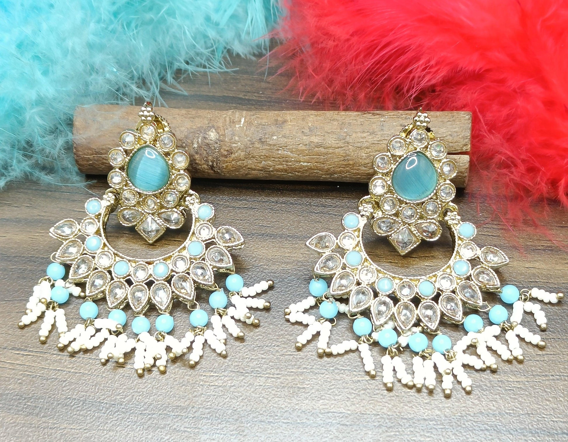 Polki Mehndi Earring Sku-757 A2 - rchiecreation