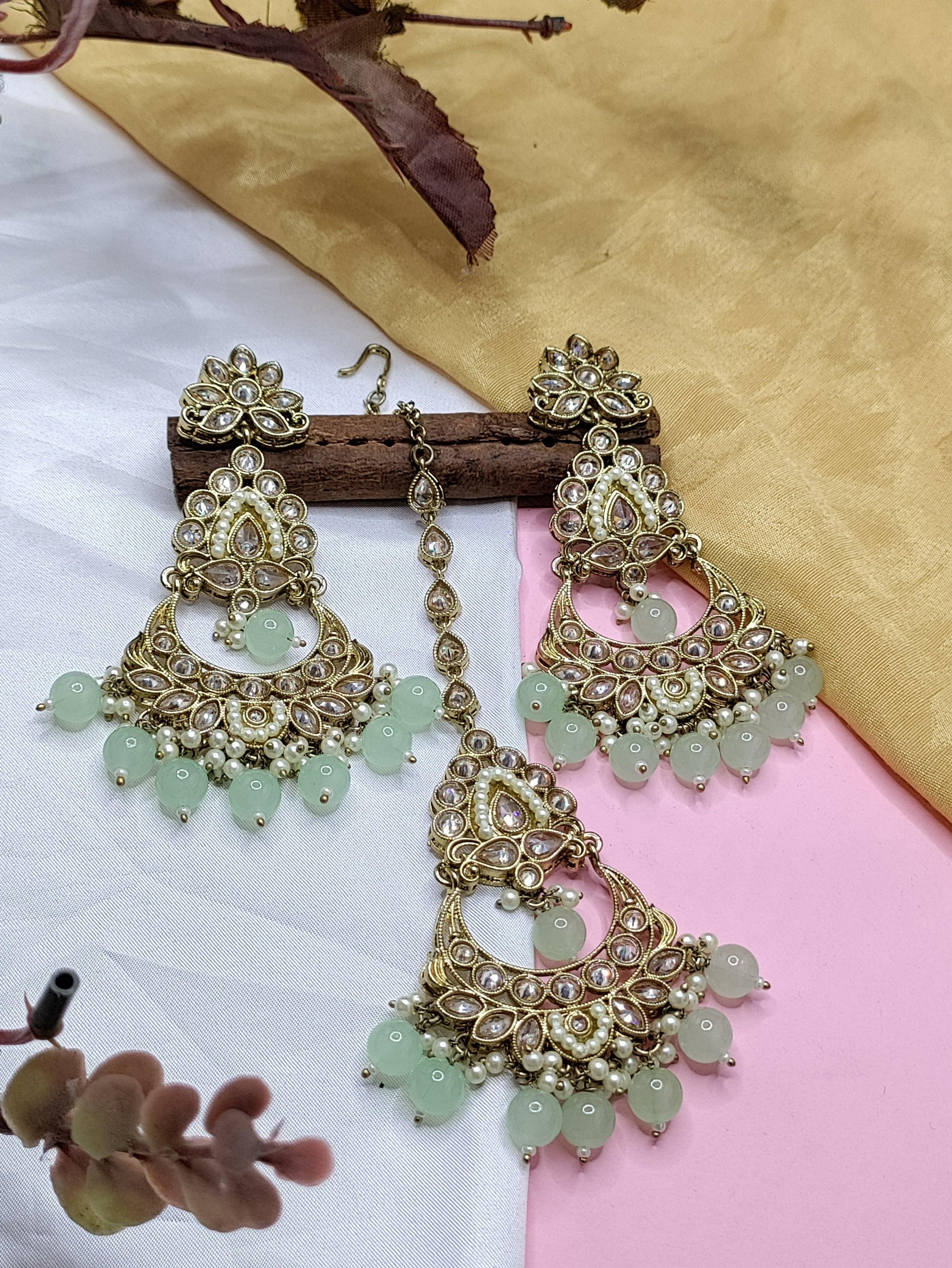 Polki Mehndi Earring Sku-772 A1 - rchiecreation