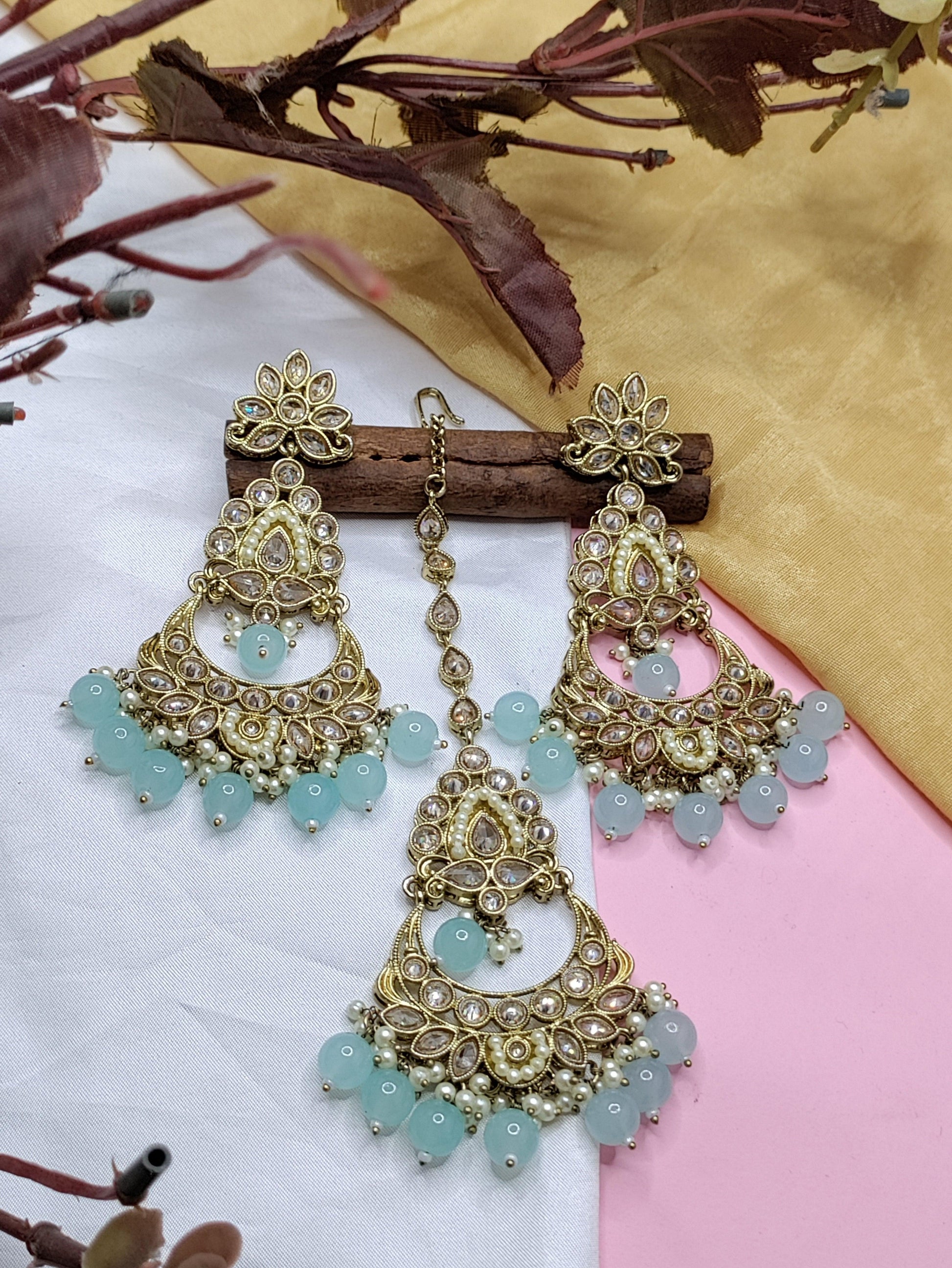 Polki Mehndi Earring Sku-772 A1 - rchiecreation