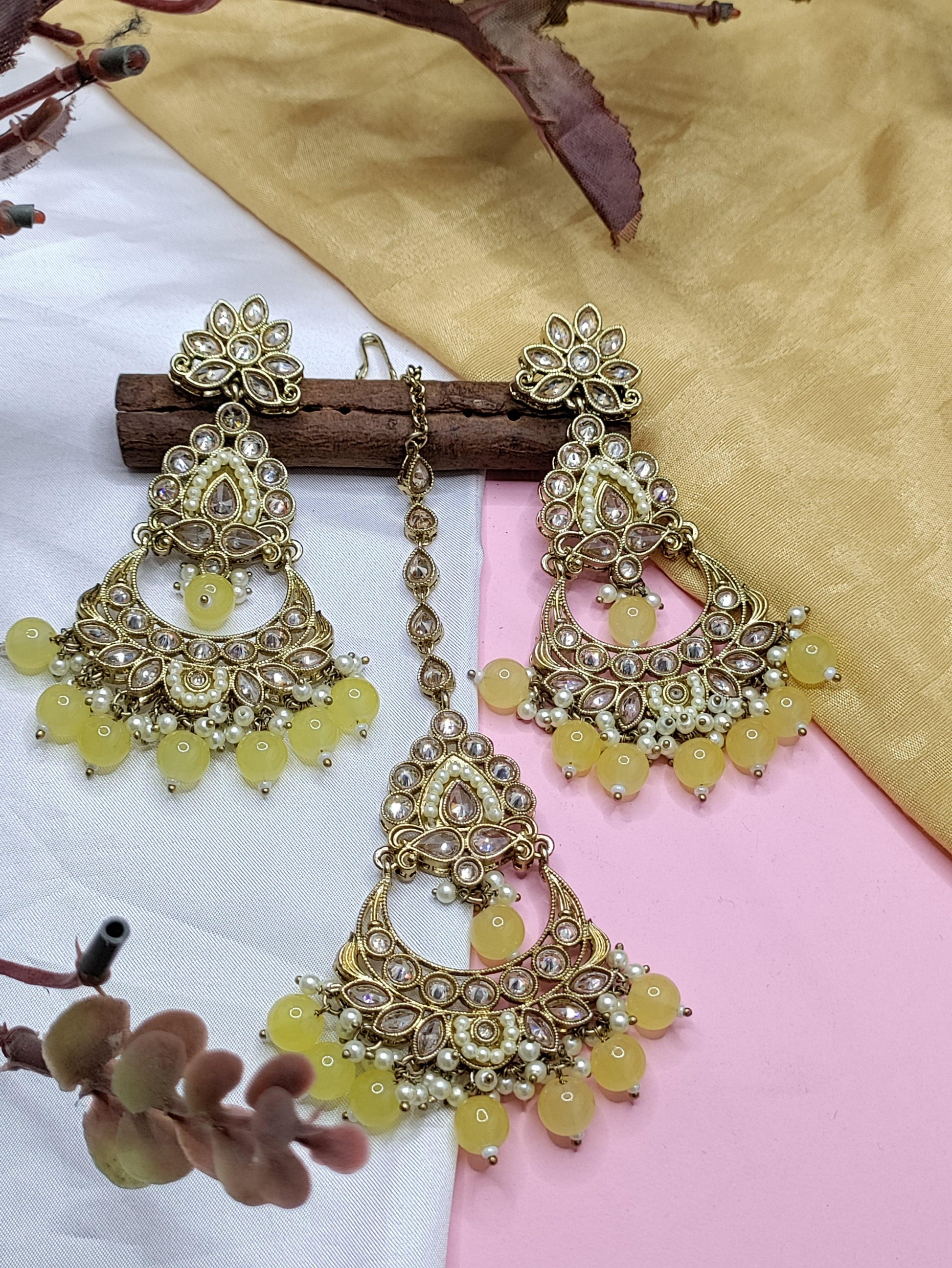 Polki Mehndi Earring Sku-772 A1 - rchiecreation