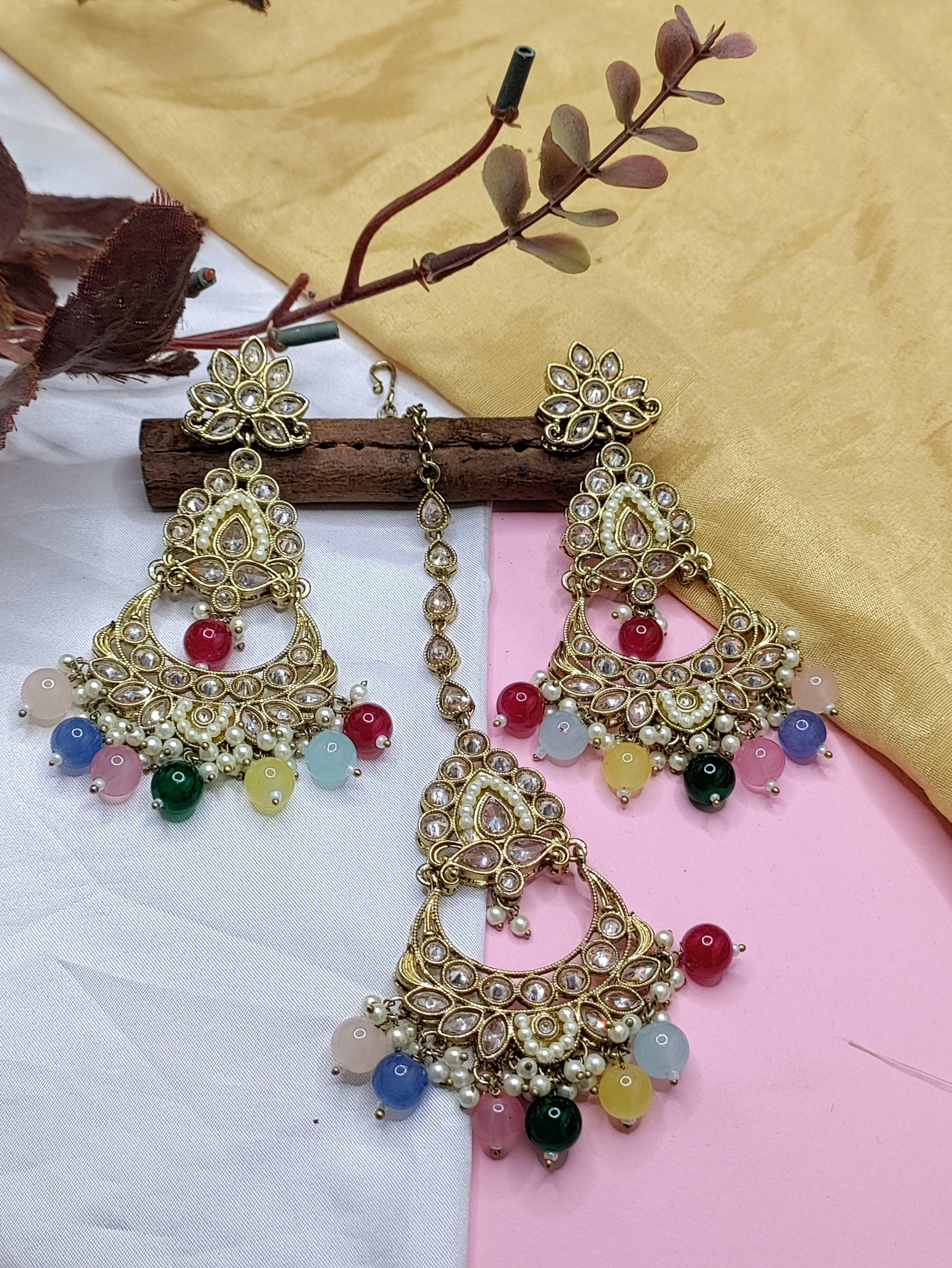 Polki Mehndi Earring Sku-772 A1 - rchiecreation