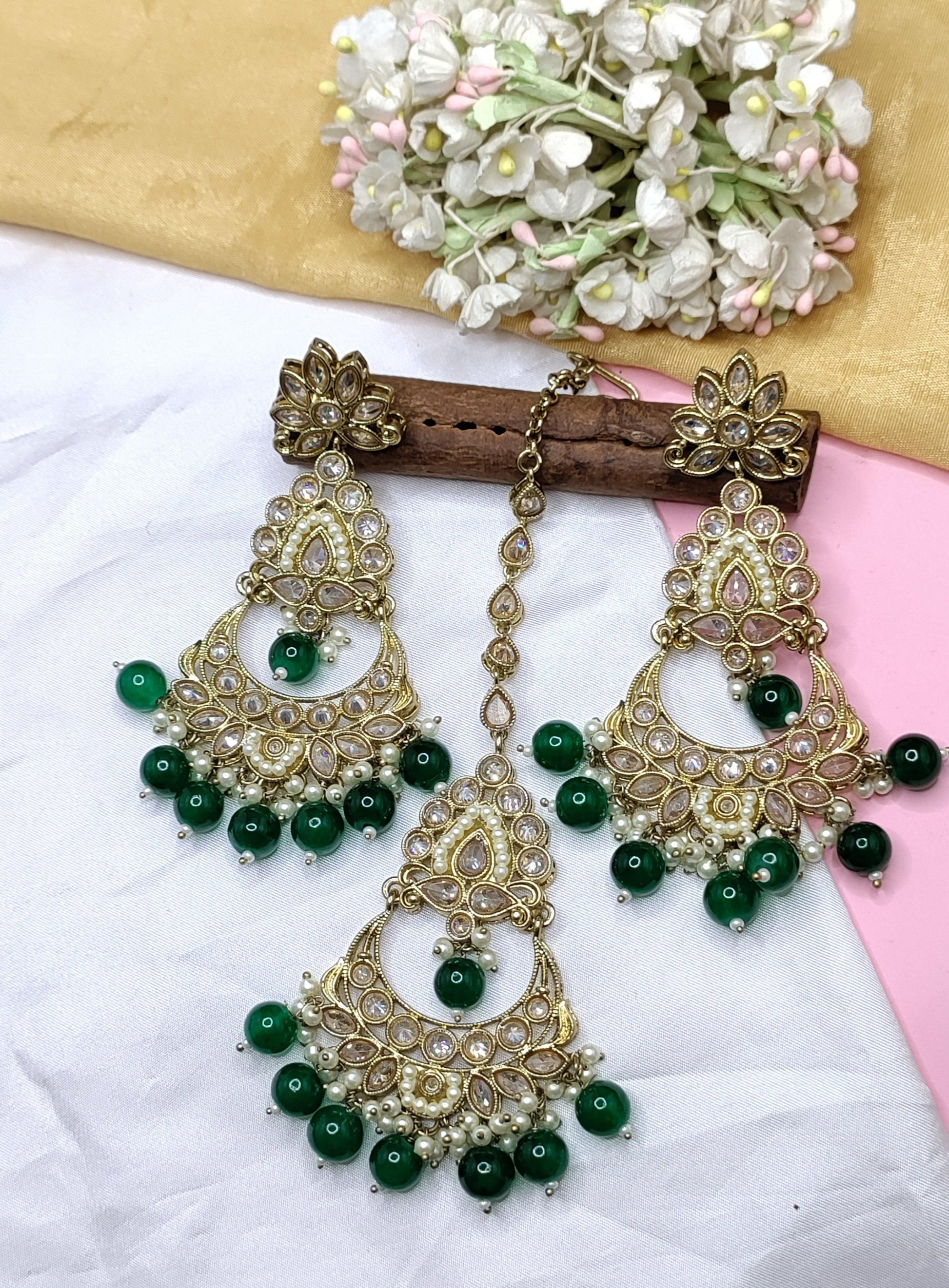 Polki Mehndi Earring Sku-772 A1 - rchiecreation