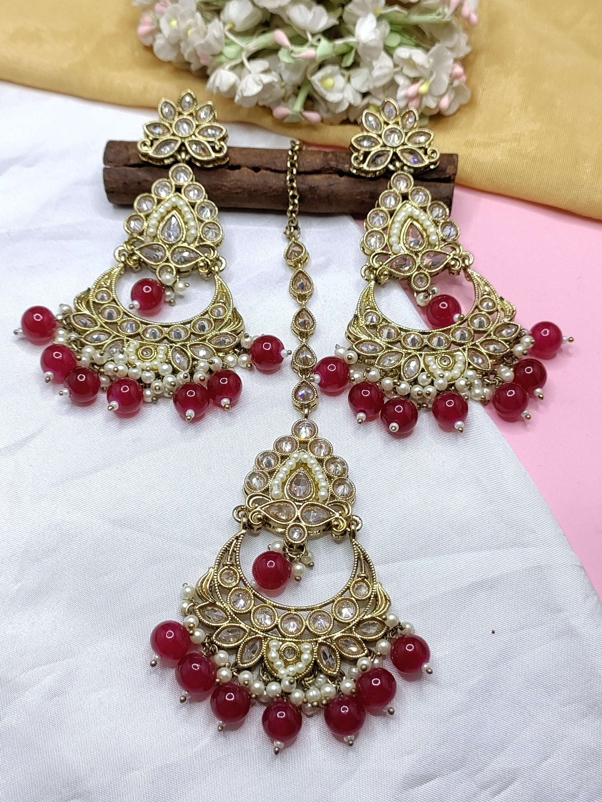 Polki Mehndi Earring Sku-772 A1 - rchiecreation