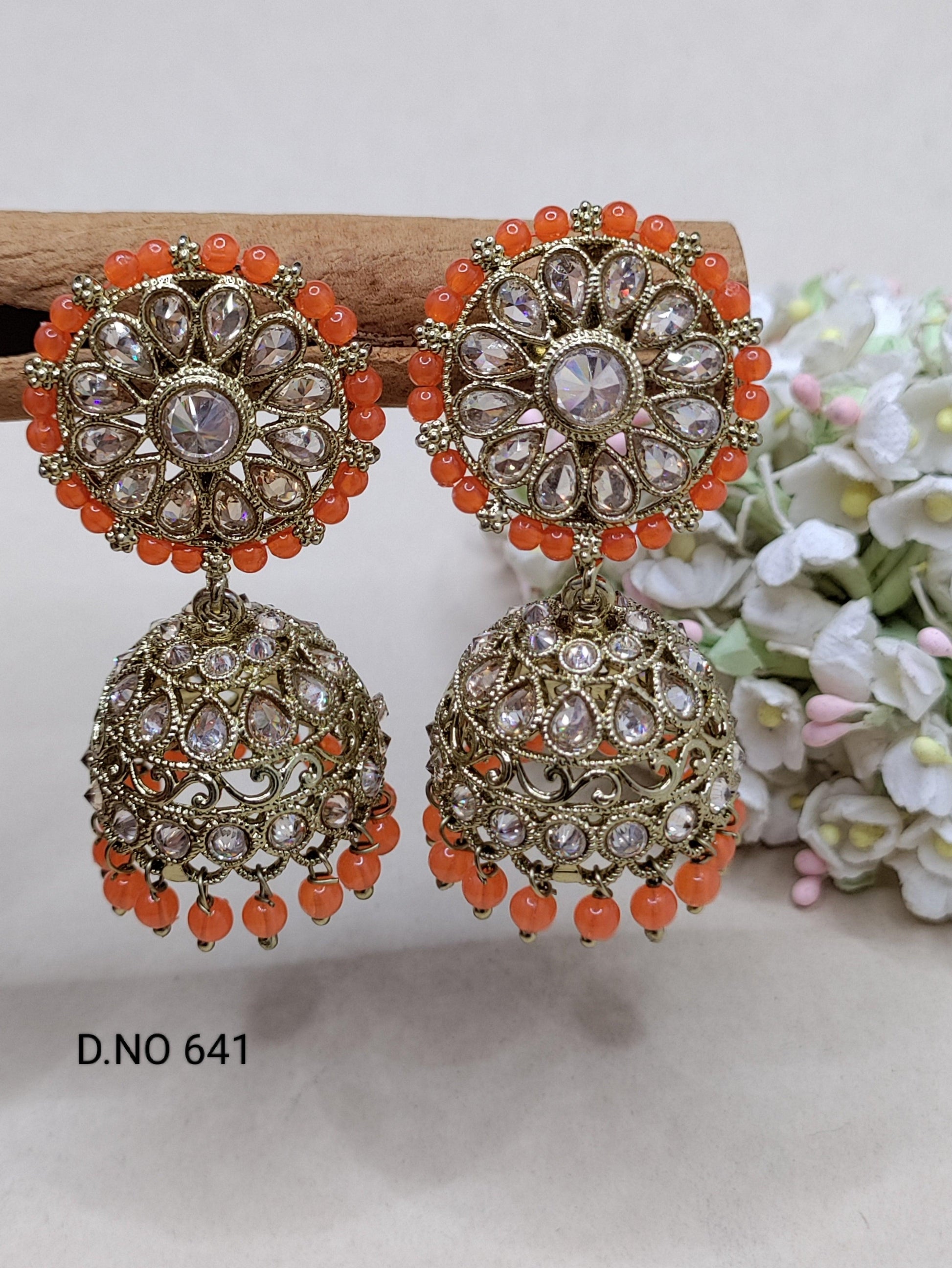 Polki Mehndi Jhumki Earring Sku 641 A3 - rchiecreation