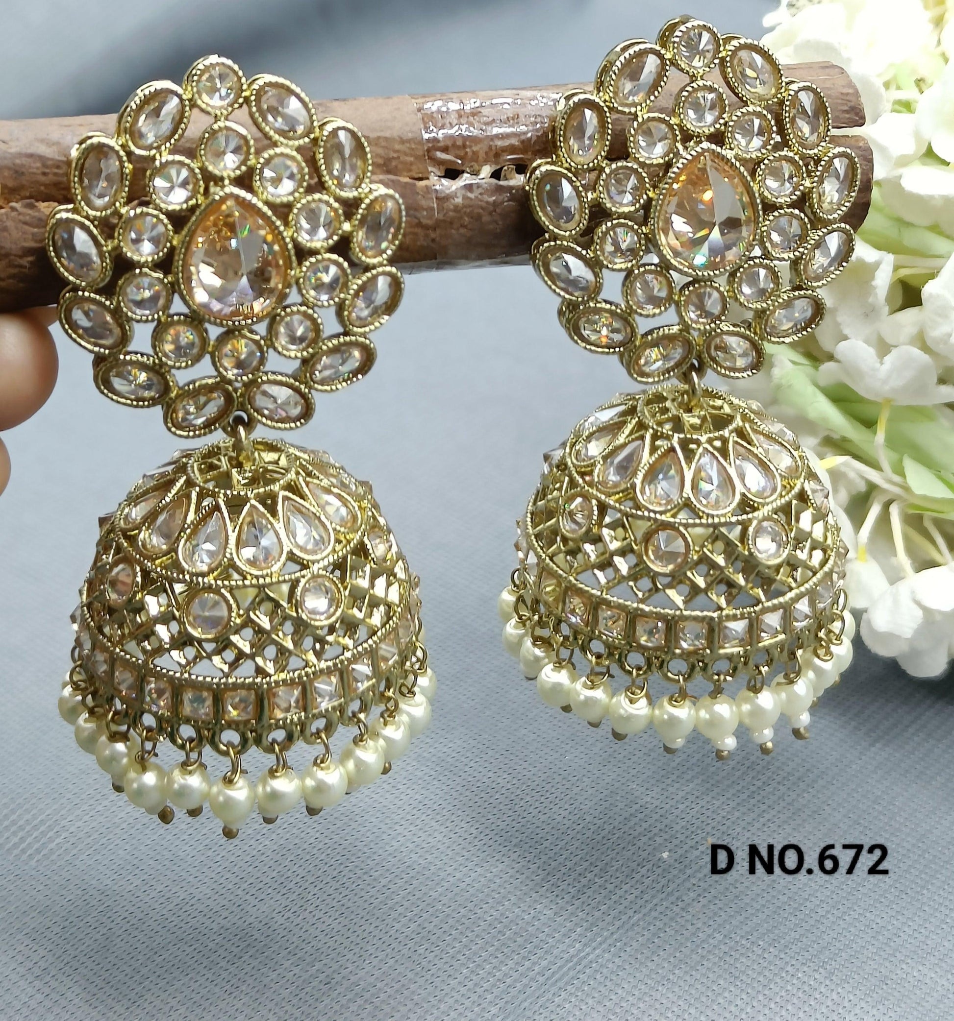 Polki Mehndi Jhumki Earring Sku 672 A4 - rchiecreation