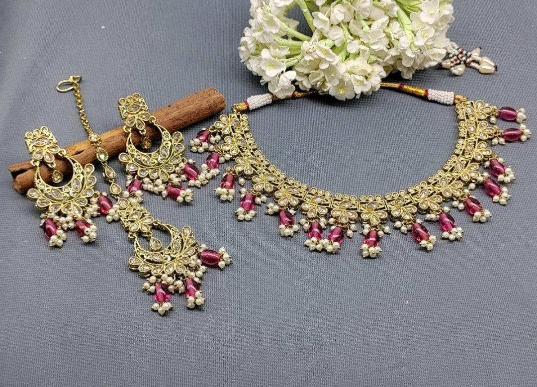 Polki Mehndi Necklace Set Sku-5675 B2 - rchiecreation