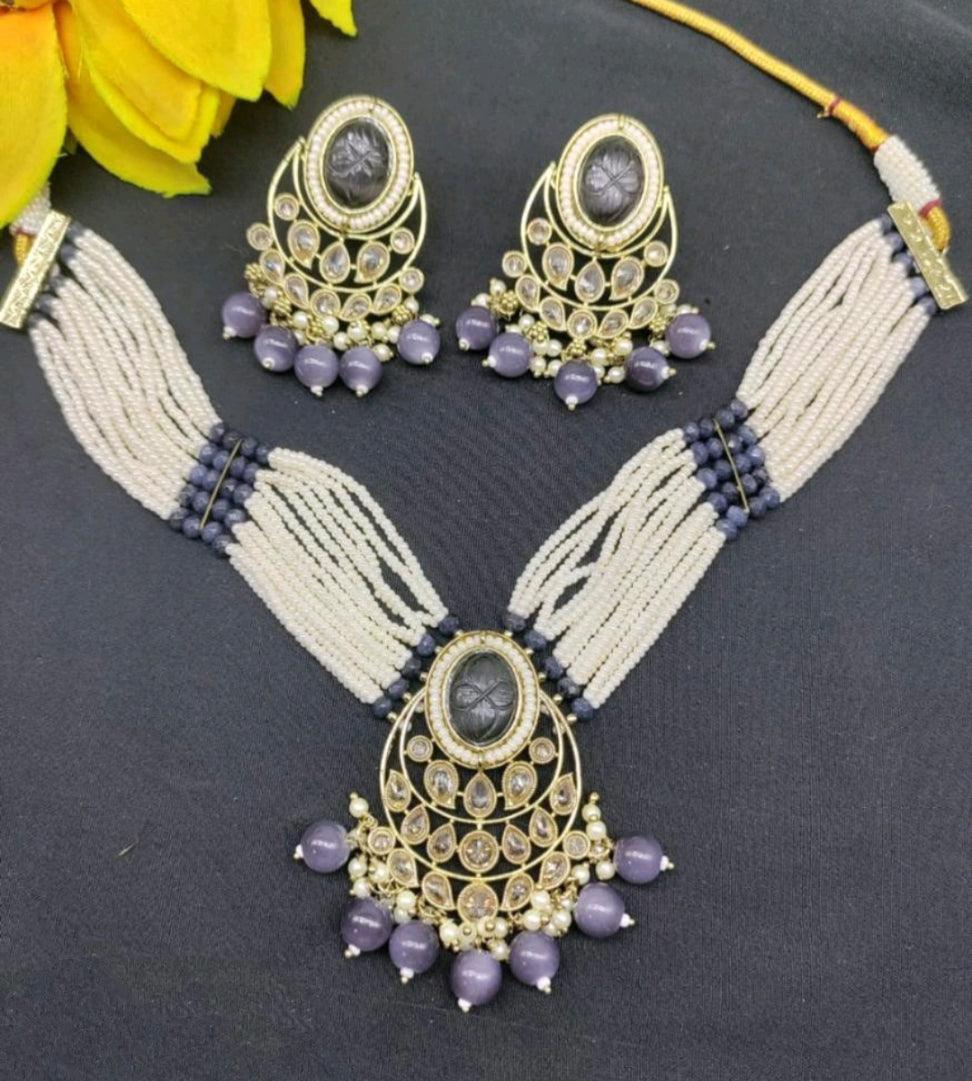 Polki Mehndi Necklace Set Sku-5913 B1 rchiecreation