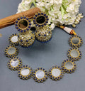 Polki Necklace Mehndi Set Mirror Sku-5567 B1 - rchiecreation